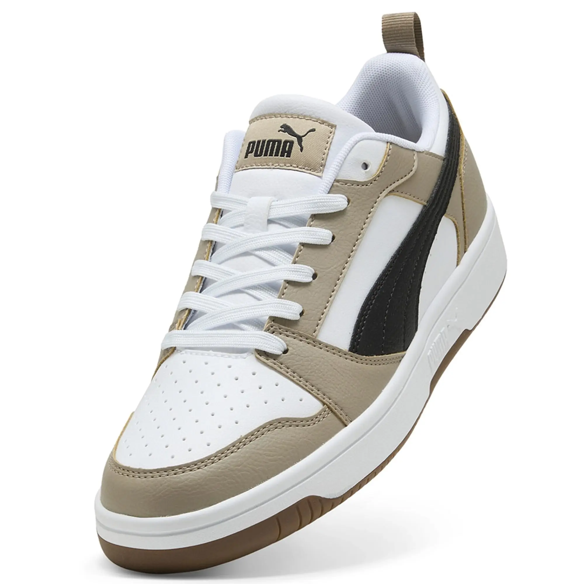 PUMA Rebound V6 Low Sneakers, White/Black/Ice Coffee, size 10