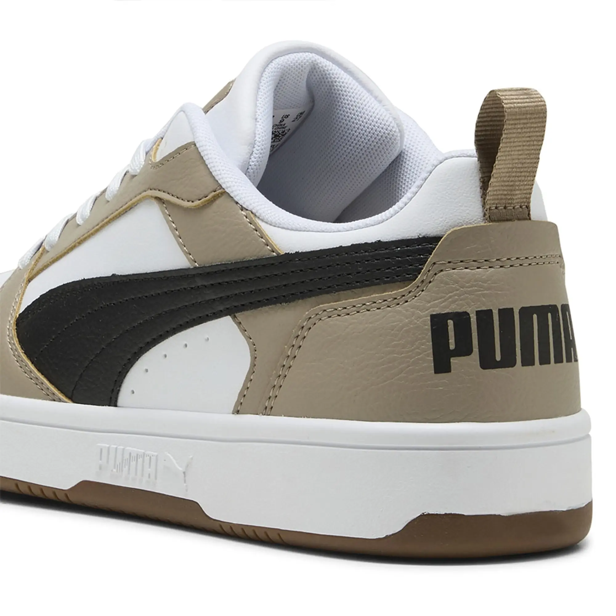 PUMA Rebound V6 Low Sneakers, White/Black/Ice Coffee, size 10