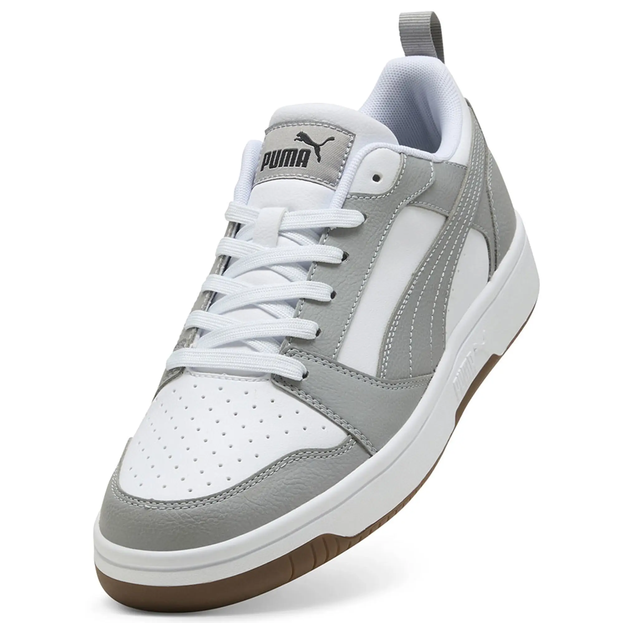 PUMA Rebound V6 Low Sneakers, White/Grey Echo/Black, size 10