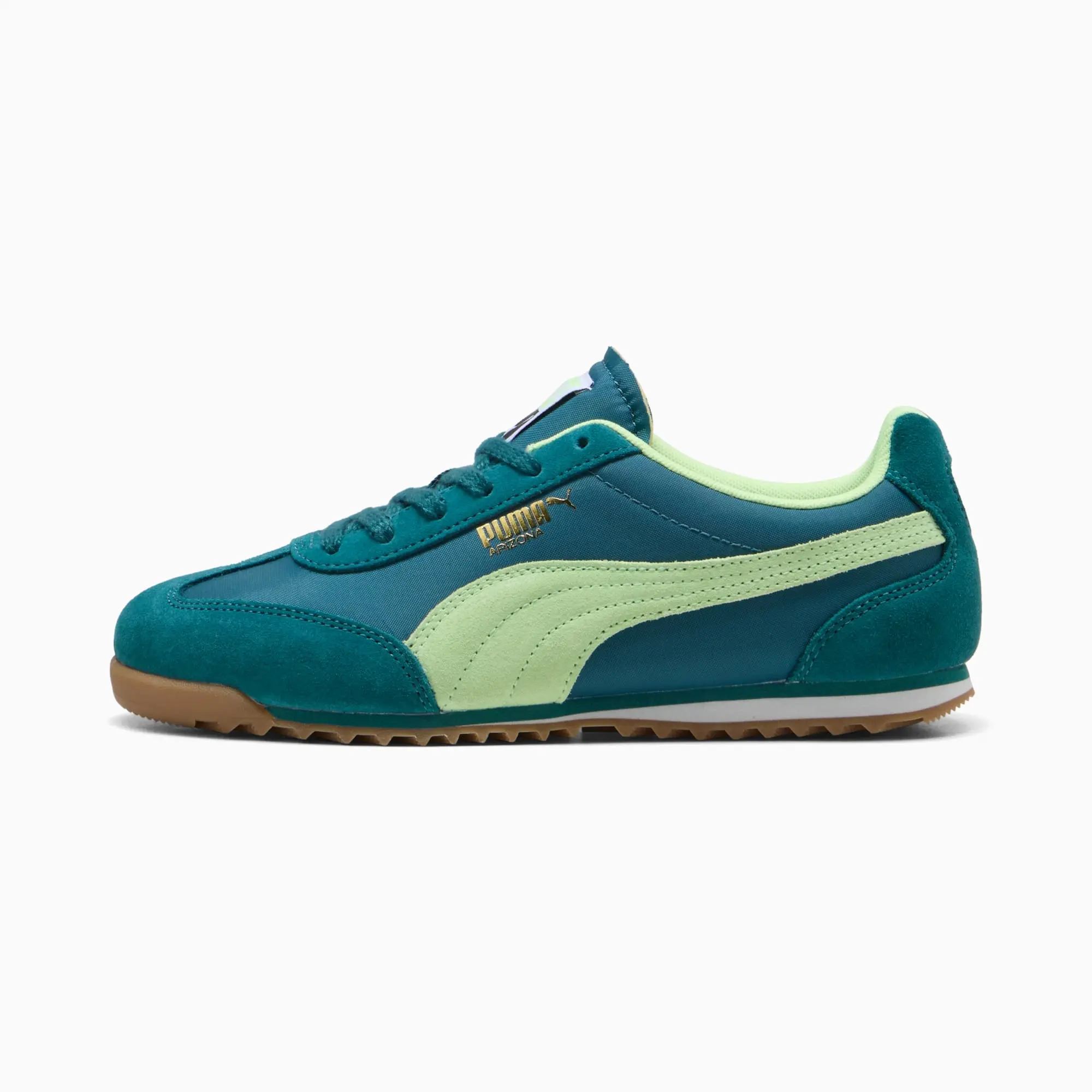 PUMA Arizona Nylon Sneakers, Cold Green/Fizzy Lime/Gold, size 10
