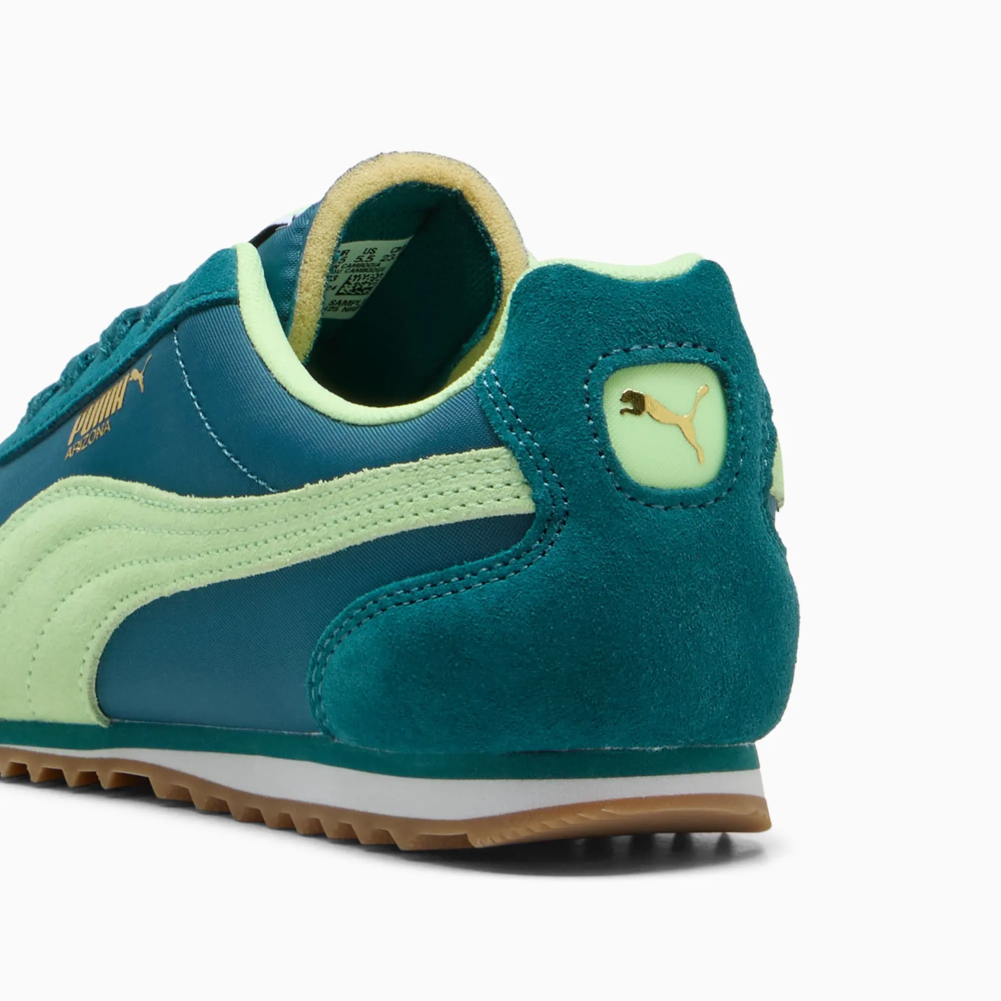 PUMA Arizona Nylon Sneakers, Cold Green/Fizzy Lime/Gold, size 10