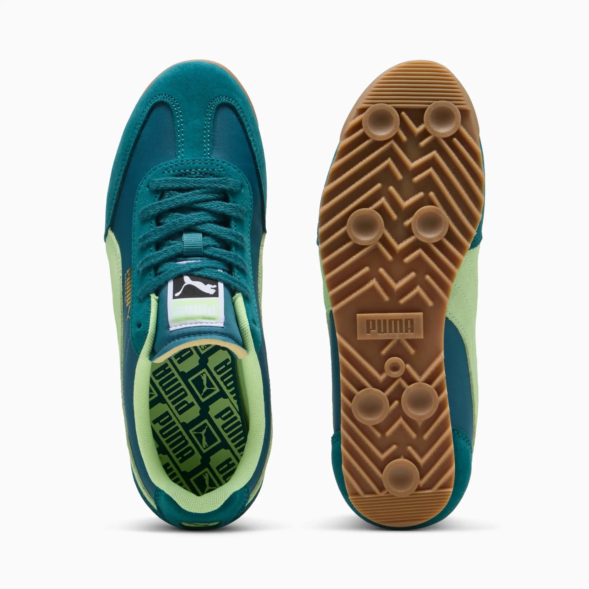PUMA Arizona Nylon Sneakers, Cold Green/Fizzy Lime/Gold, size 10