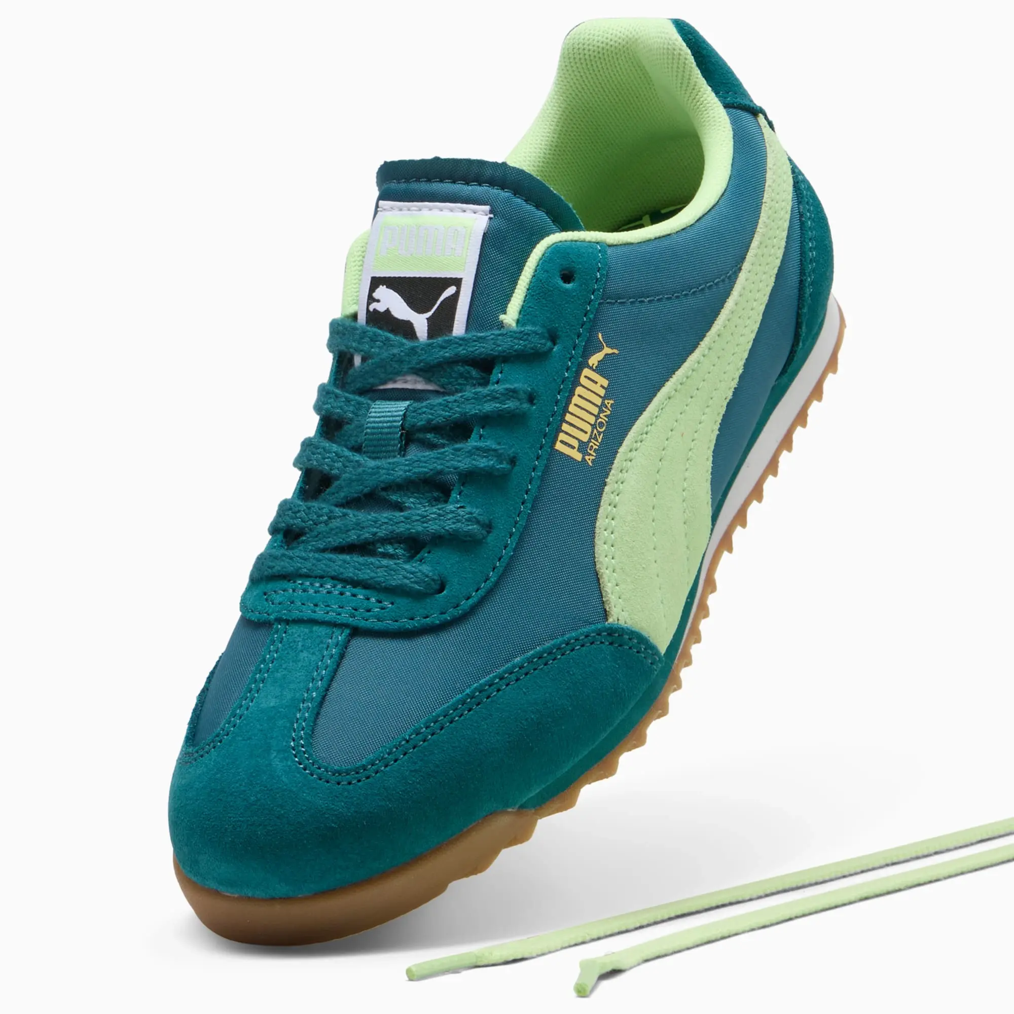 PUMA Arizona Nylon Sneakers, Cold Green/Fizzy Lime/Gold, size 10