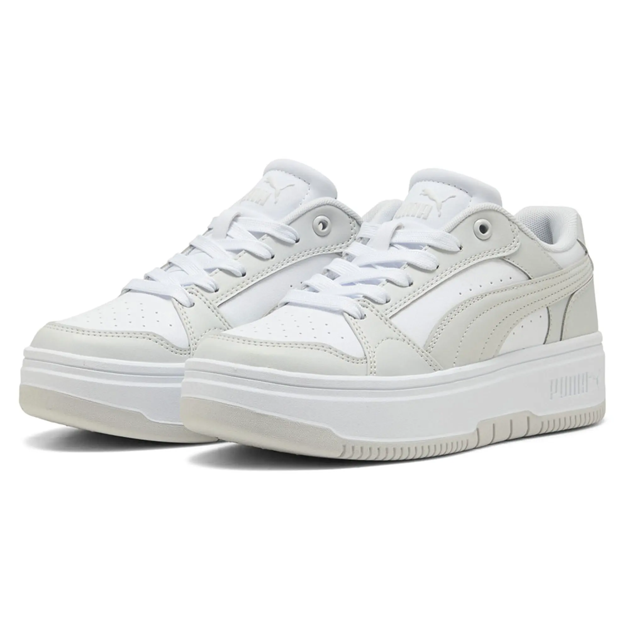 PUMA Rebound Femme Low Sneakers Women, White/Feather Grey, size 3