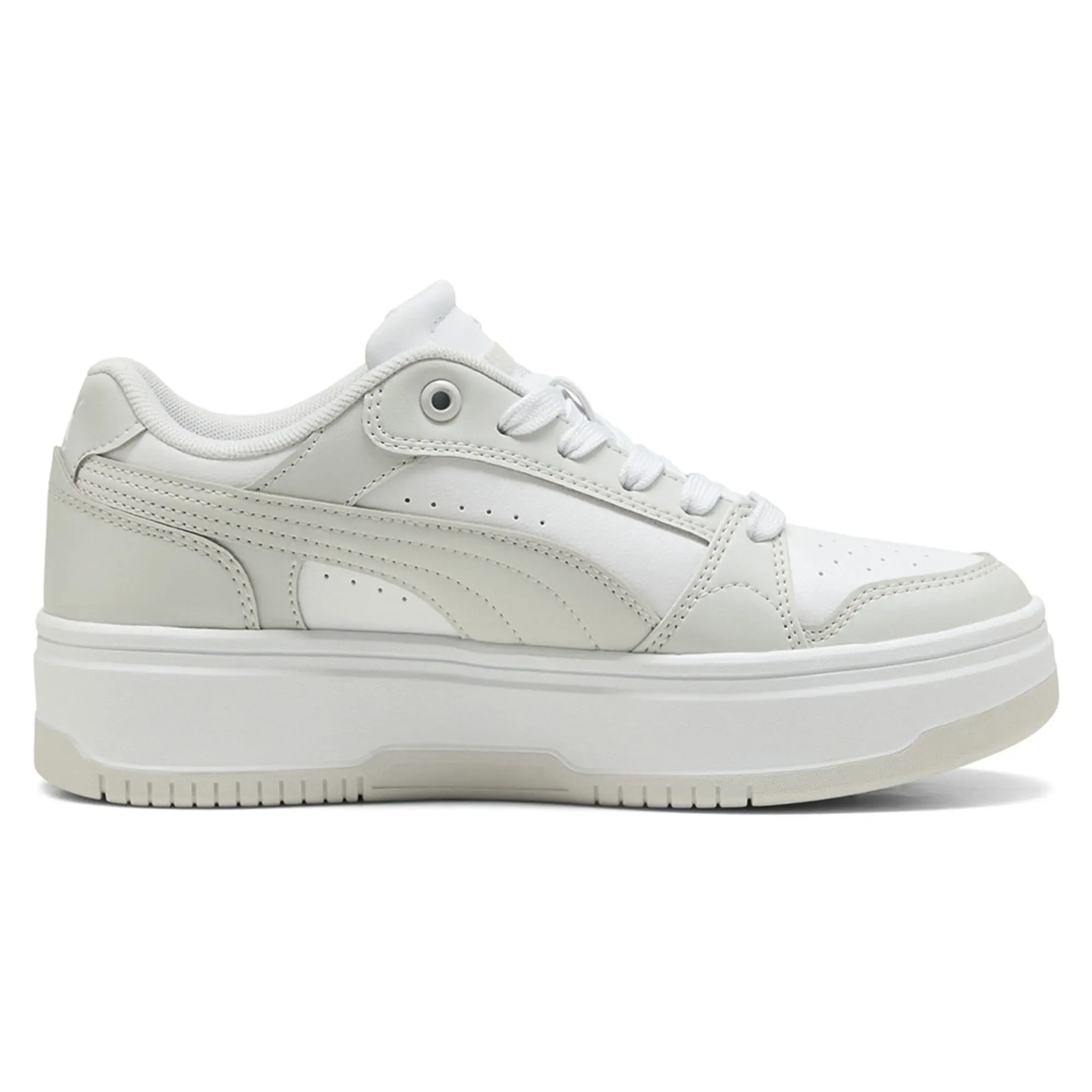 PUMA Rebound Femme Low Sneakers Women, White/Feather Grey, size 3