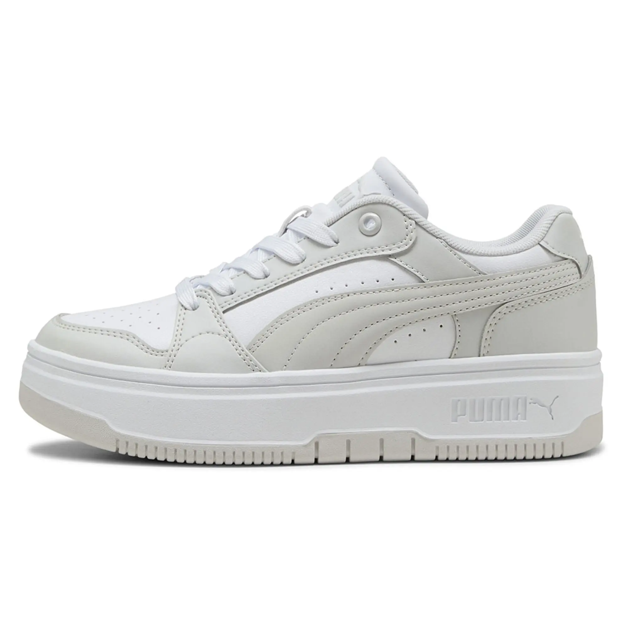 PUMA Rebound Femme Low Sneakers Women, White/Feather Grey, size 3