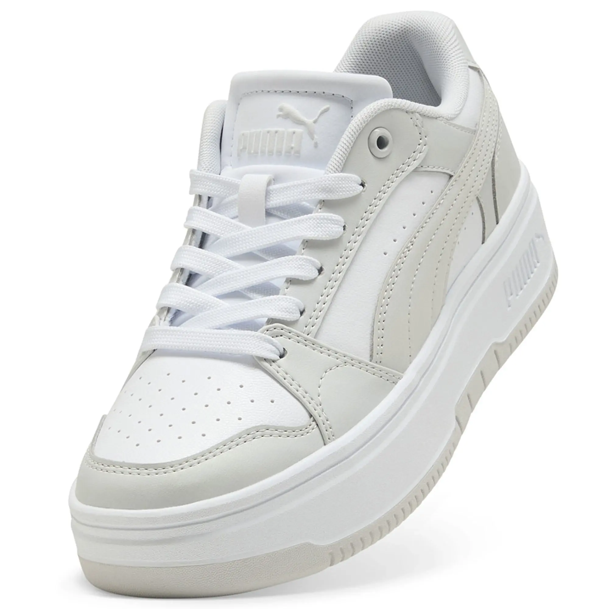 PUMA Rebound Femme Low Sneakers Women, White/Feather Grey, size 3
