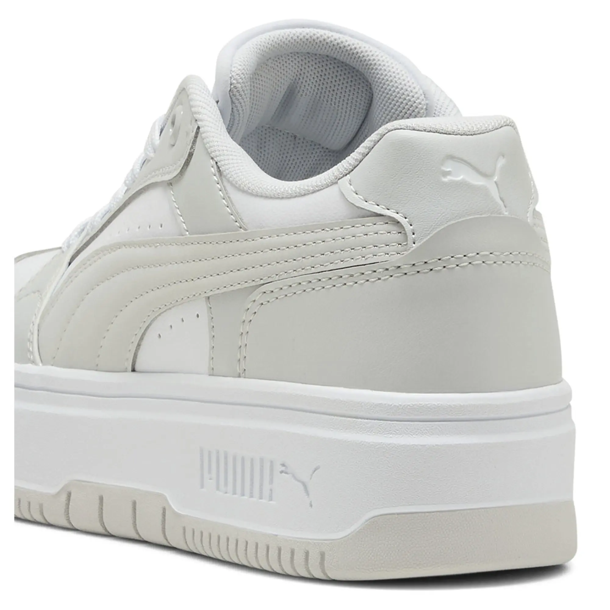 PUMA Rebound Femme Low Sneakers Women, White/Feather Grey, size 3