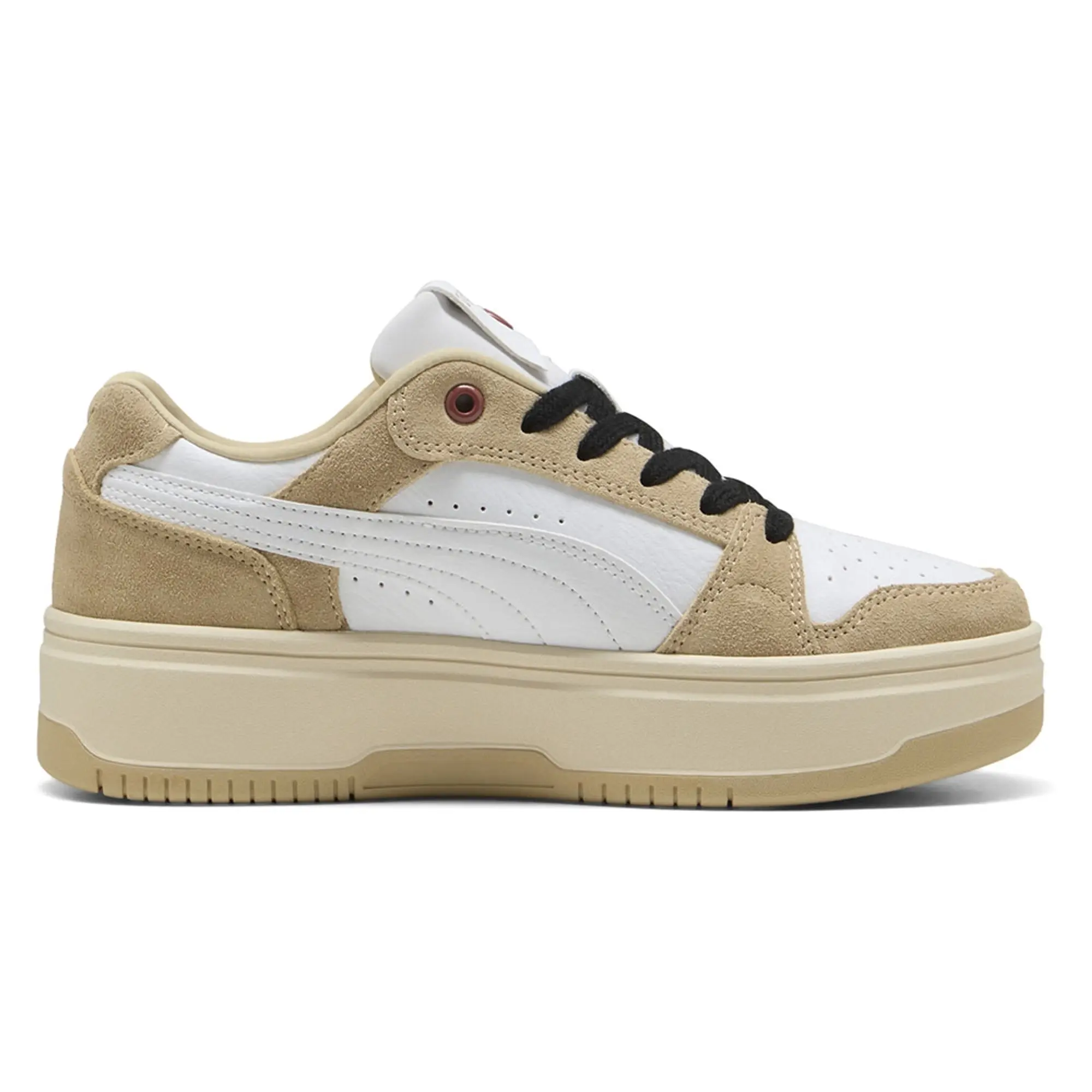 PUMA Rebound Femme Low Animal Flair Sneakers Women, White/Toasted Almond/Exotic Red, size 3