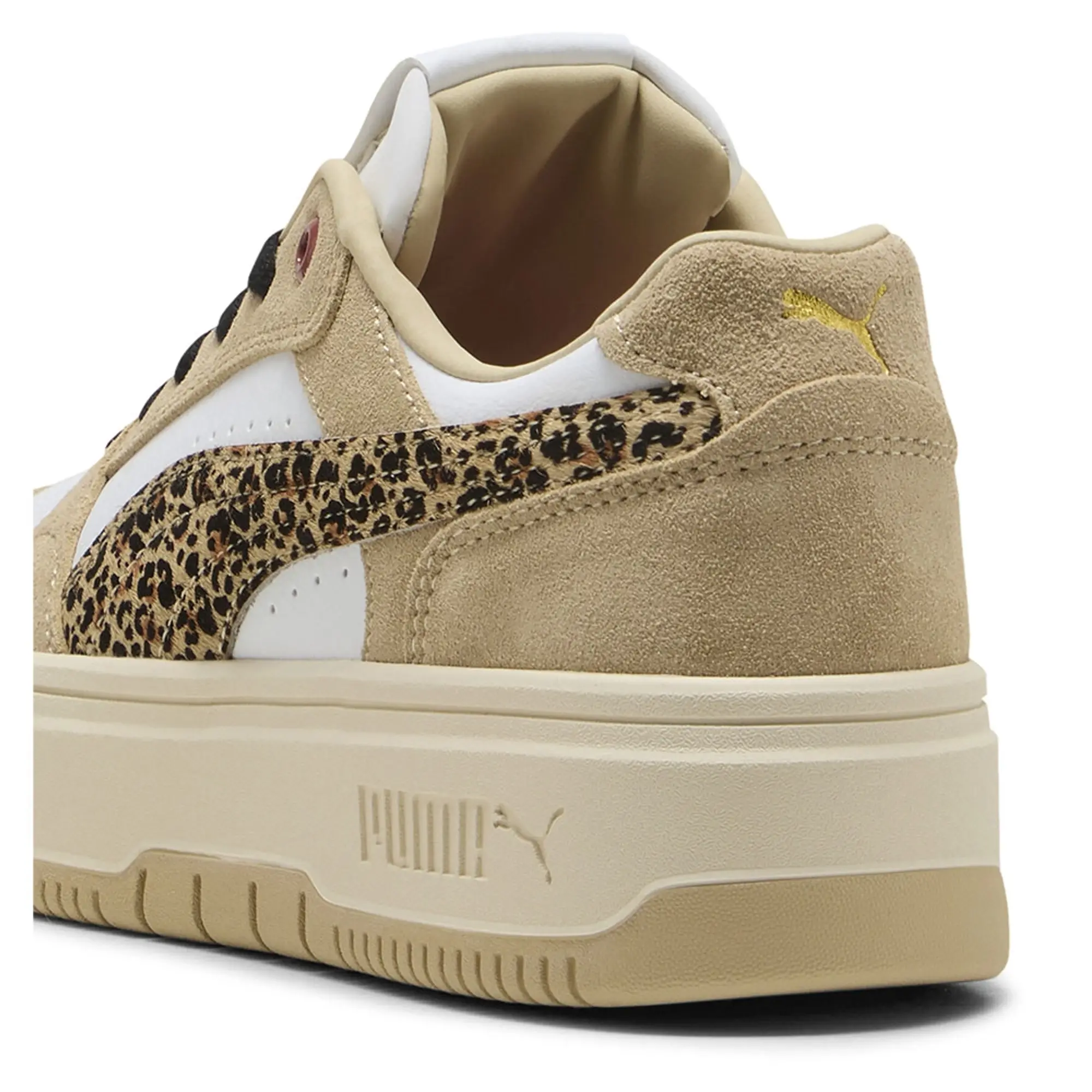PUMA Rebound Femme Low Animal Flair Sneakers Women, White/Toasted Almond/Exotic Red, size 3