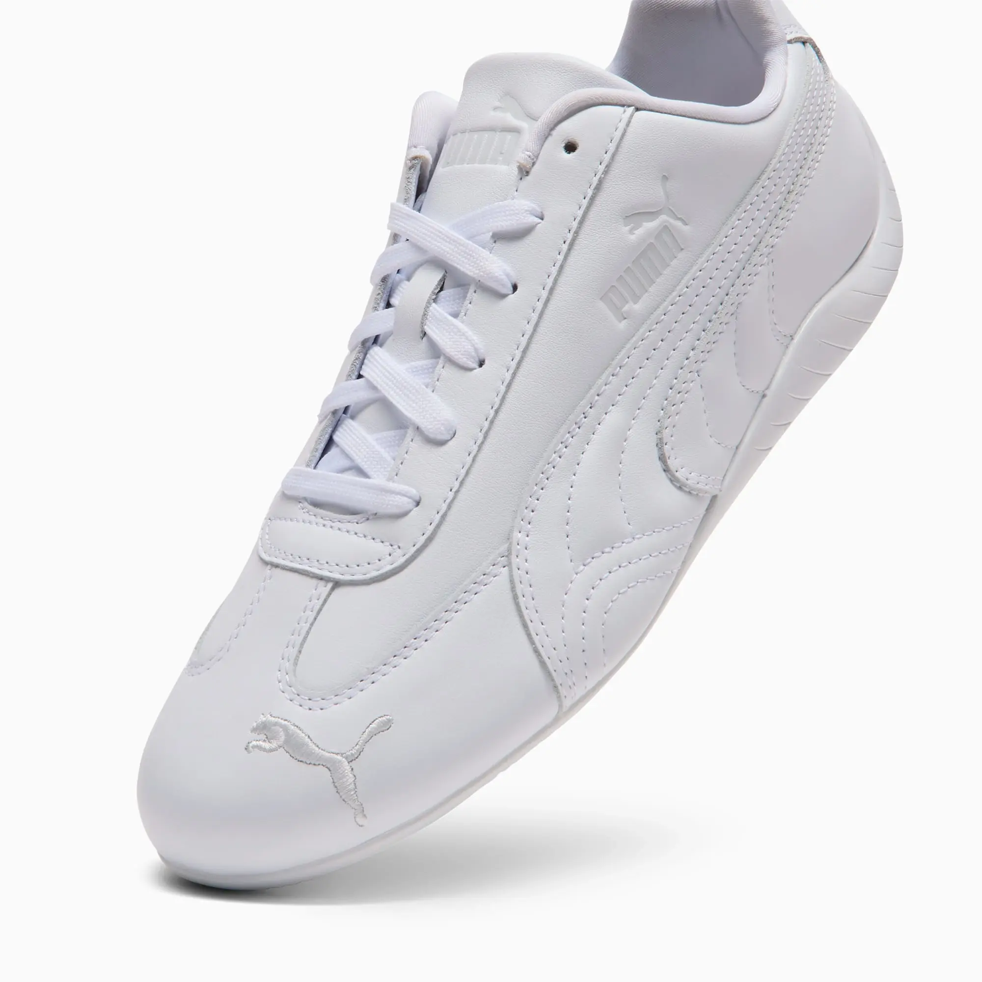 PUMA SpeedCat Full Leather Sneakers Unisex, White/Feather Grey, size 10