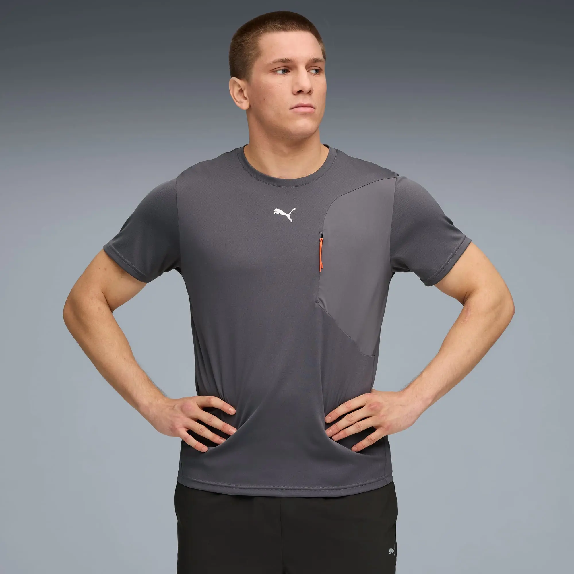 PUMA Flex Jacquard Training Pocket T-Shirt Men, Cool Dark Grey, size 3XL