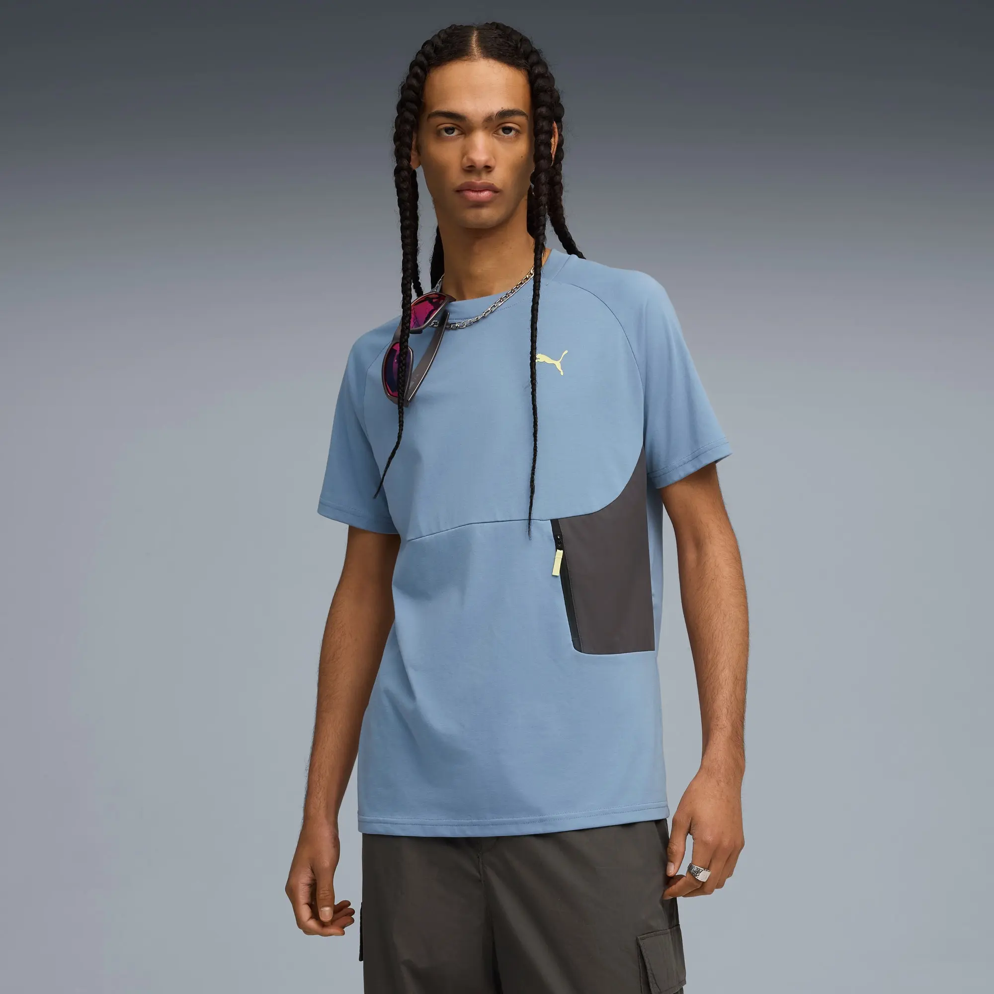 PUMAtech Pocket T-Shirt Men, Cool Blue/Dusky Grey, size Large