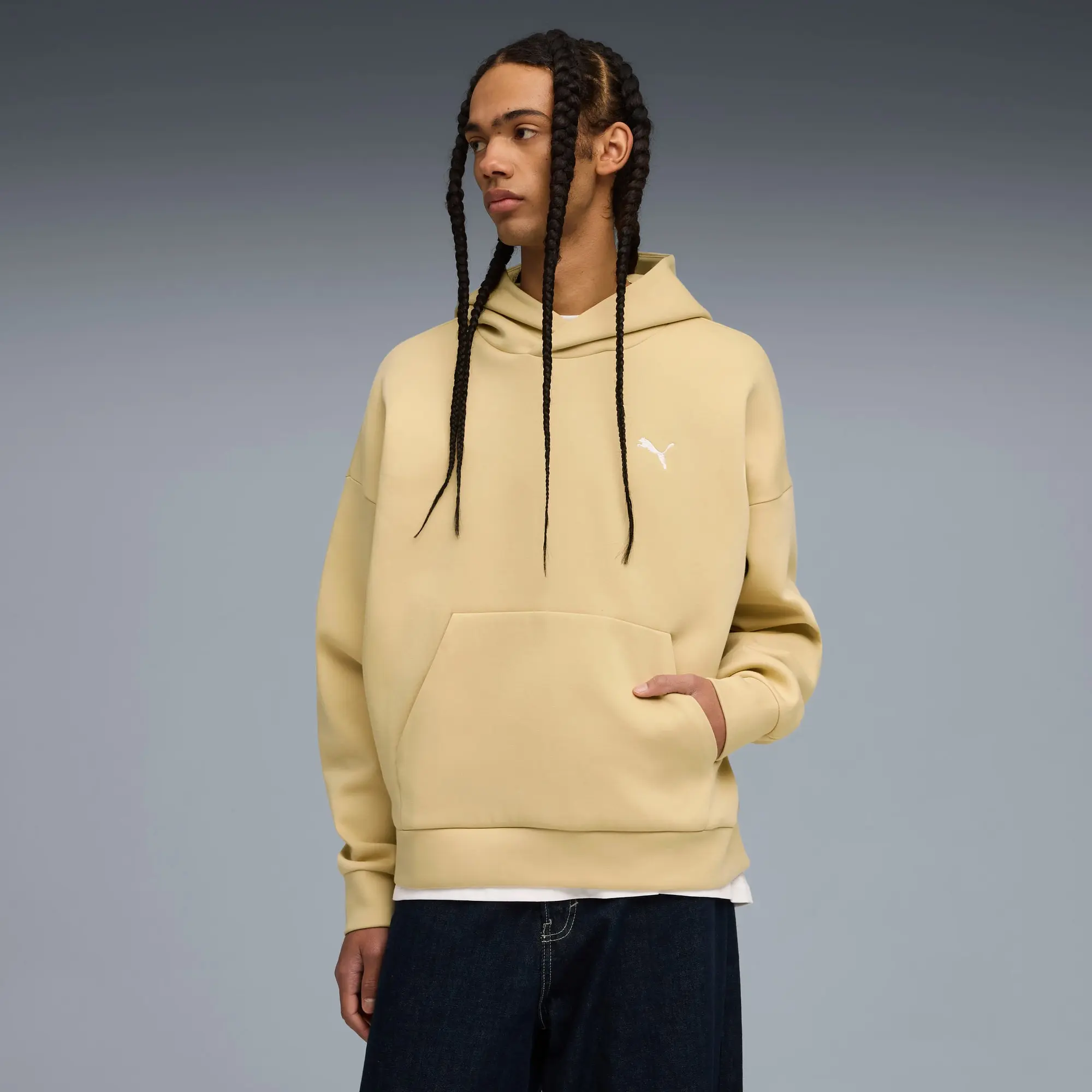PUMA Wardrobe Ess Boxy Hoodie Men, Beige, size Large
