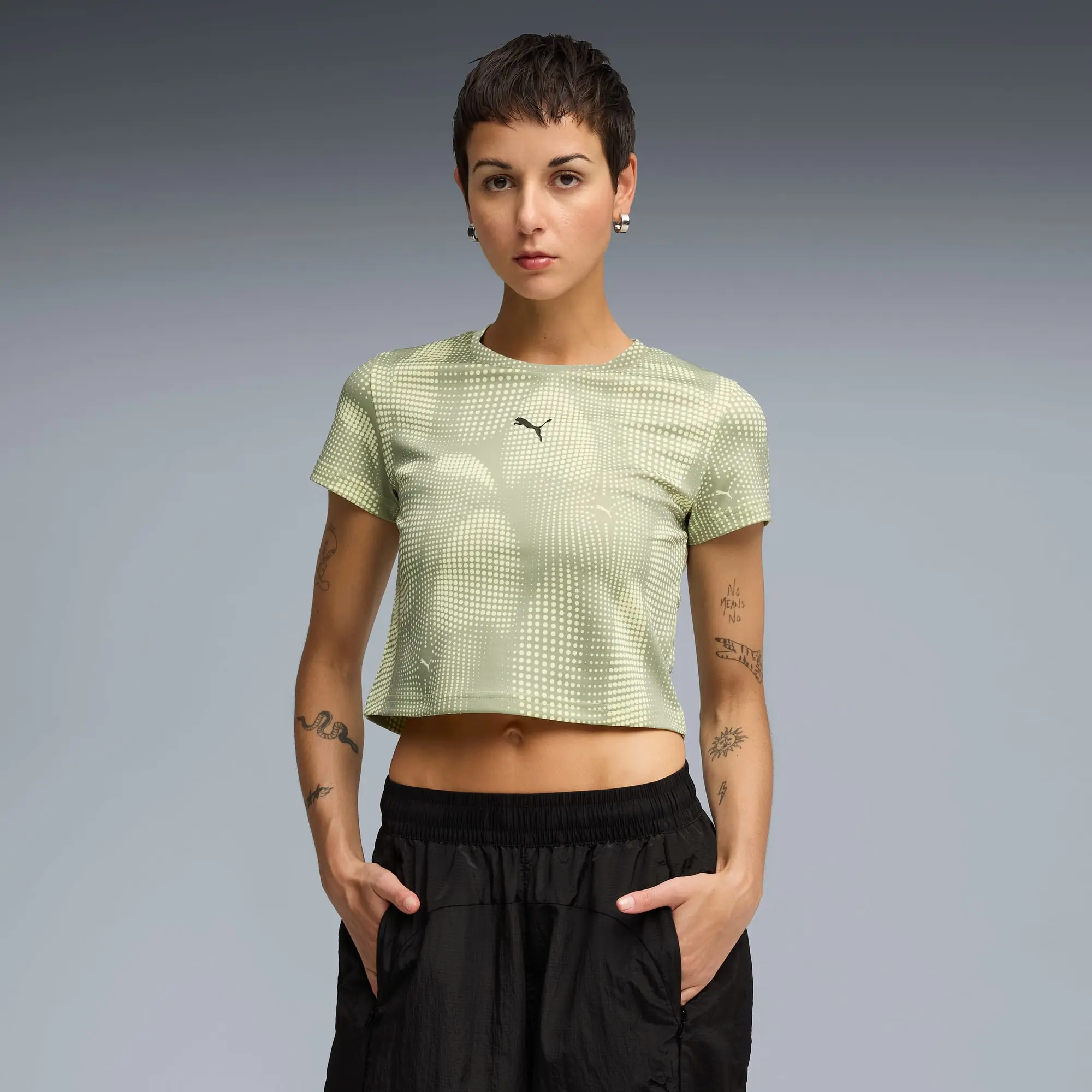 PUMA Dare To All Over Print Baby T-Shirt Women, Lux Army, size Large