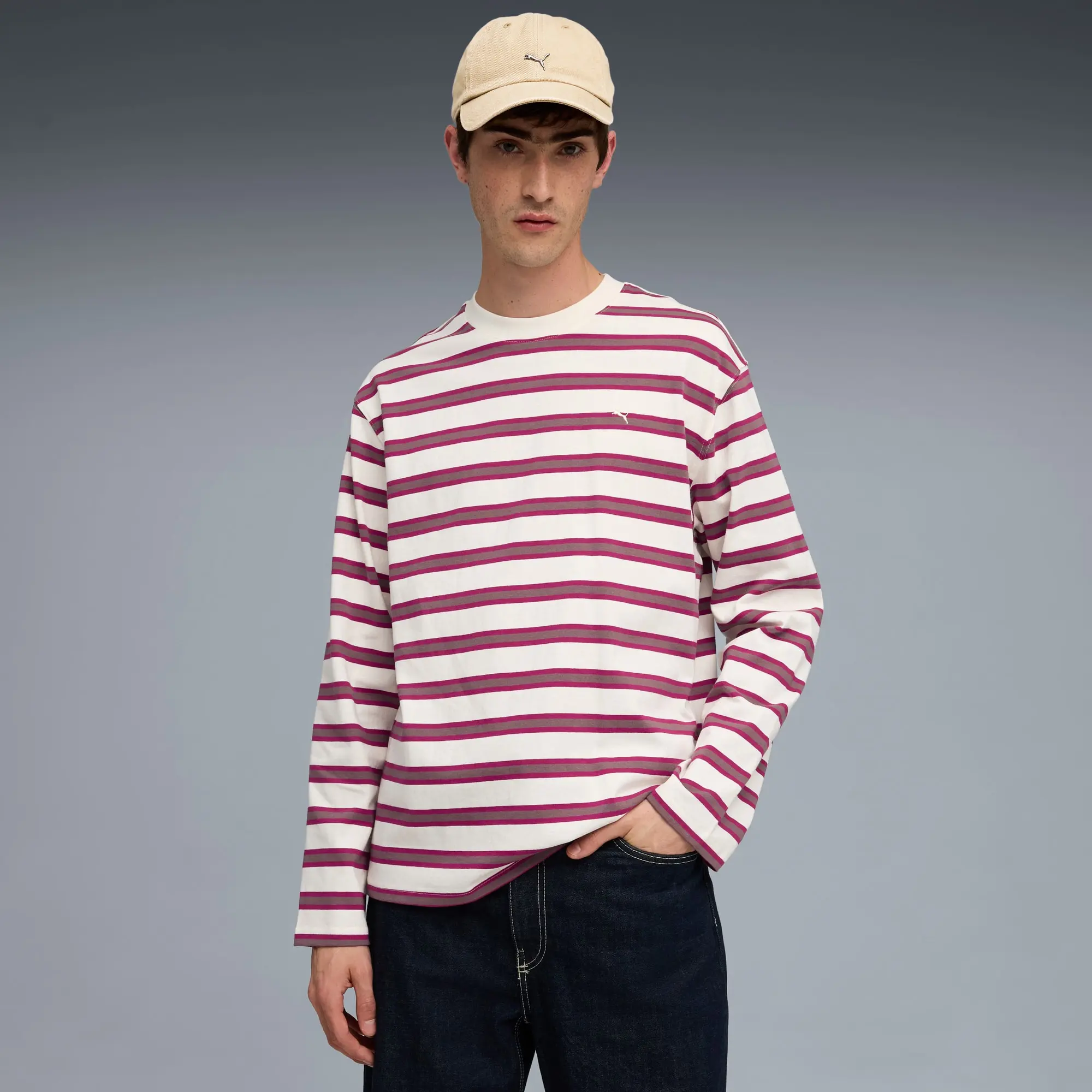 PUMA MMQ Long Sleeve Top Men, Berry, size Large