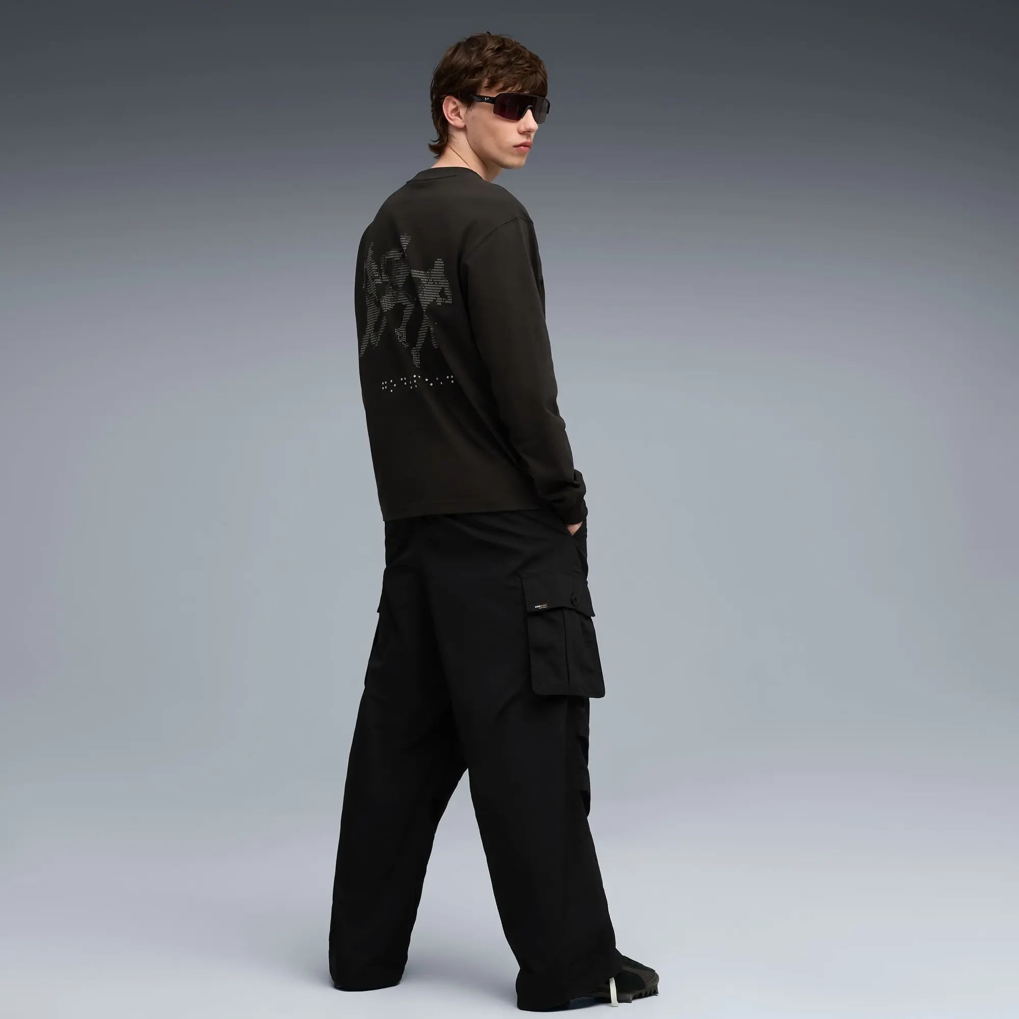 PUMA Graphic Braille Long Sleeve Top Men, Black, size Large