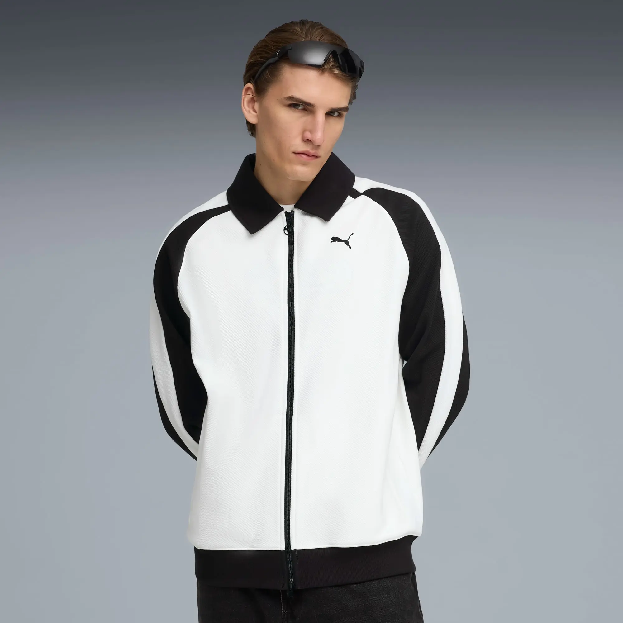 PUMA T7 Relaxed Wing Collar Track Jacket Unisex, White/Black, size Large