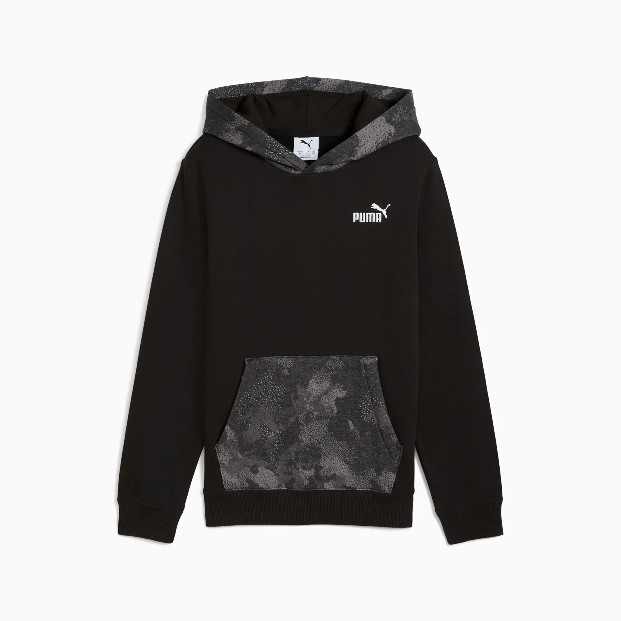 PUMA Essentials Camo Hoodie Youth, Black, size 11-12 Youth