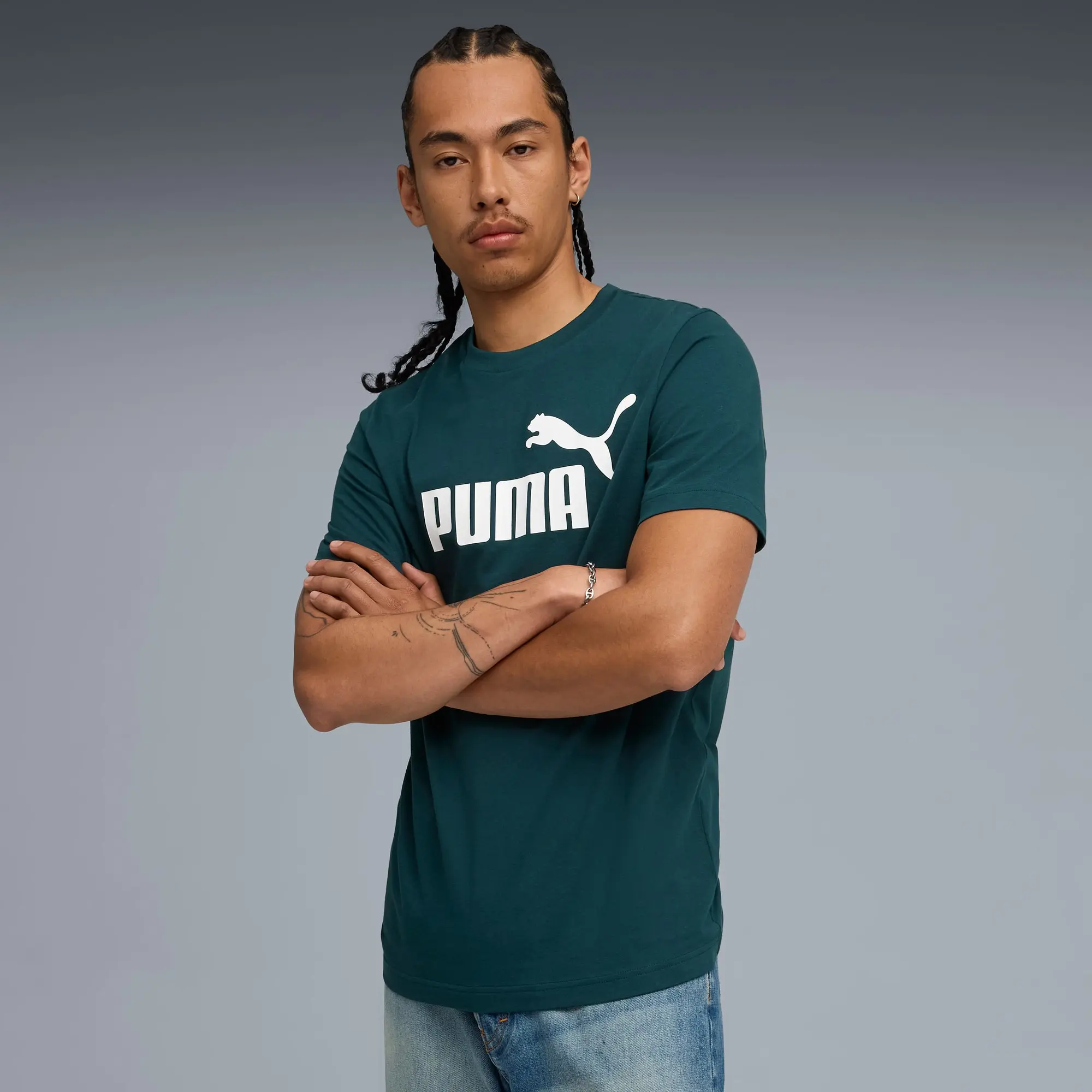 PUMA Ess No. 1 Logo T-Shirt Men, Green Terrain, size 3XL
