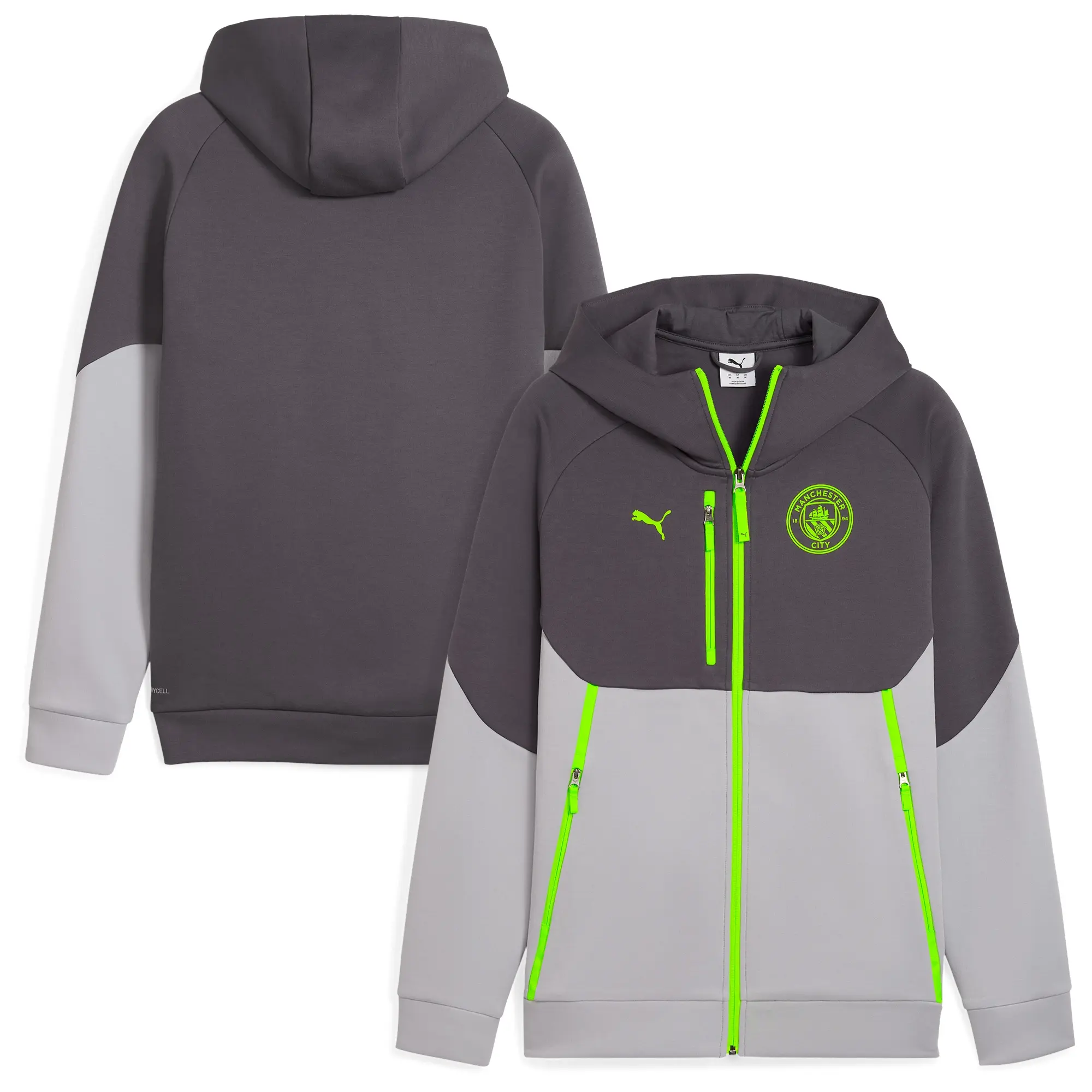 Manchester City PUMAtech Full-Zip Hoodie Men, Galactic Grey/Pro Green, size 3XL