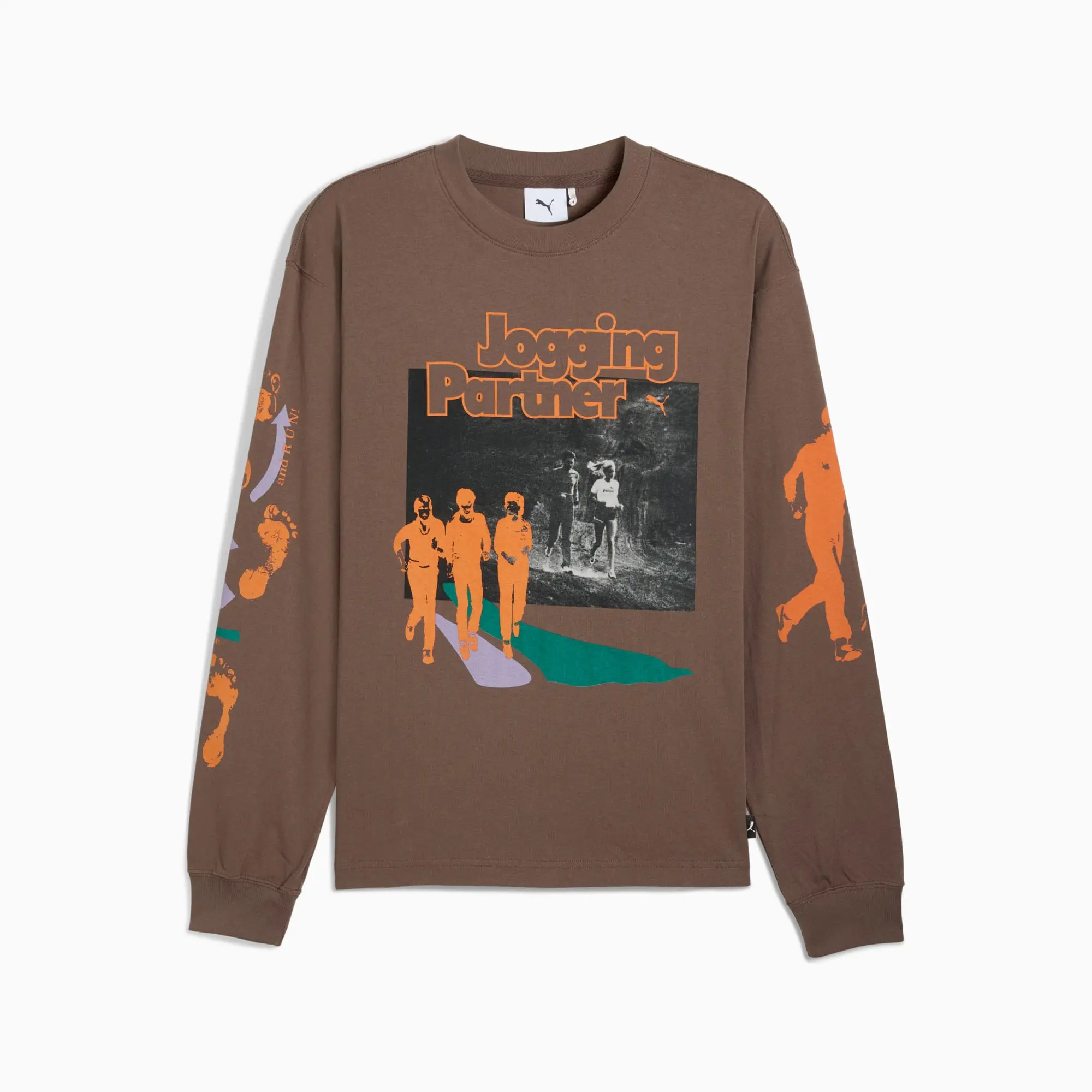 PUMA Graphic Jogging Partner Long Sleeve Top Men, Flat Bronze, size Large