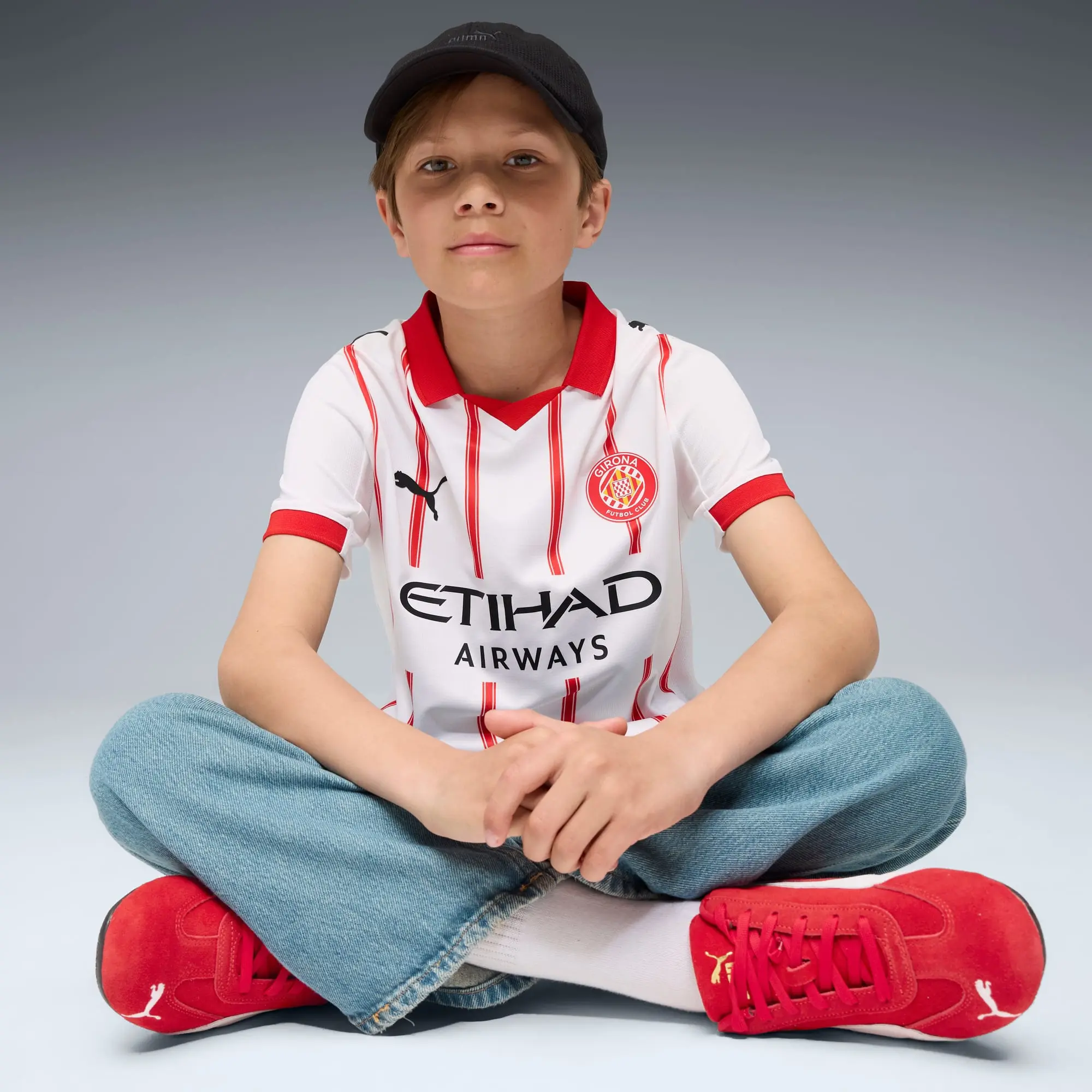 PUMA Girona FC 25/26 Home Jersey Youth, White/Red, size 1-2 Youth