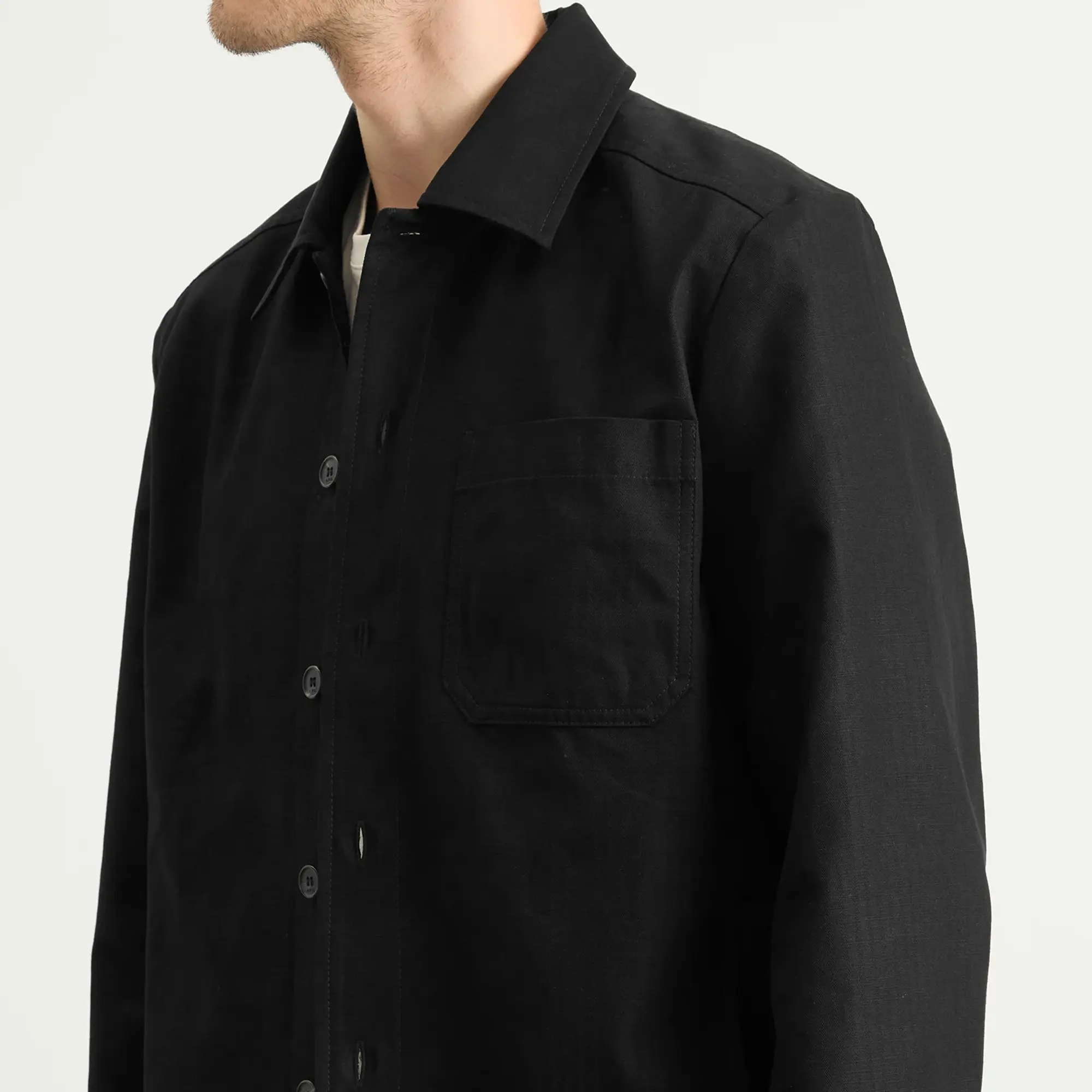 A.P.C. Men's Jeffray Herringbone Cotton Shirt Jacket Black