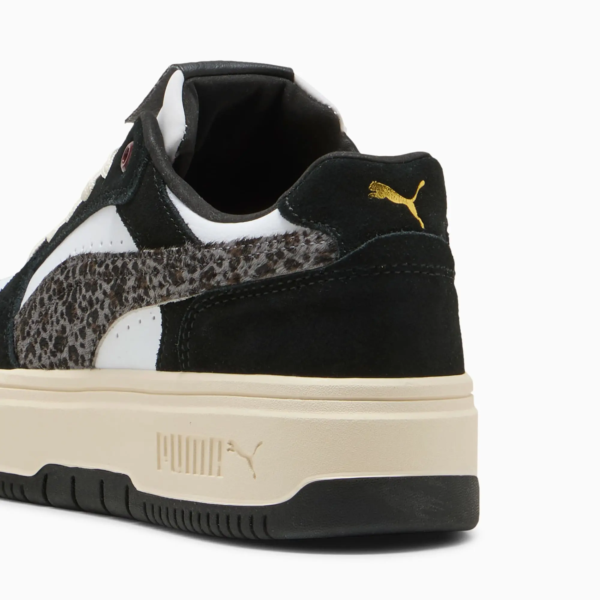 PUMA Rebound Femme Low Animal Flair Sneakers Women, White/Black/Alpine Snow, size 3