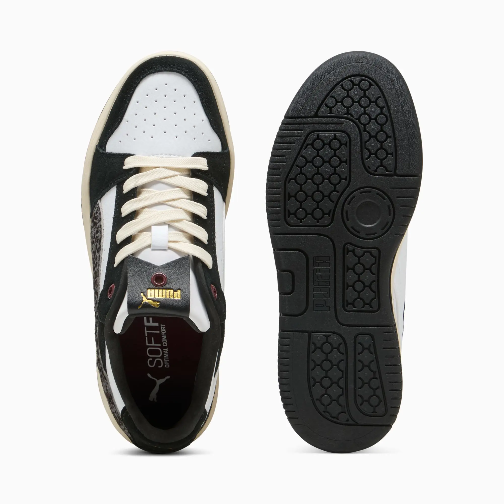 PUMA Rebound Femme Low Animal Flair Sneakers Women, White/Black/Alpine Snow, size 3