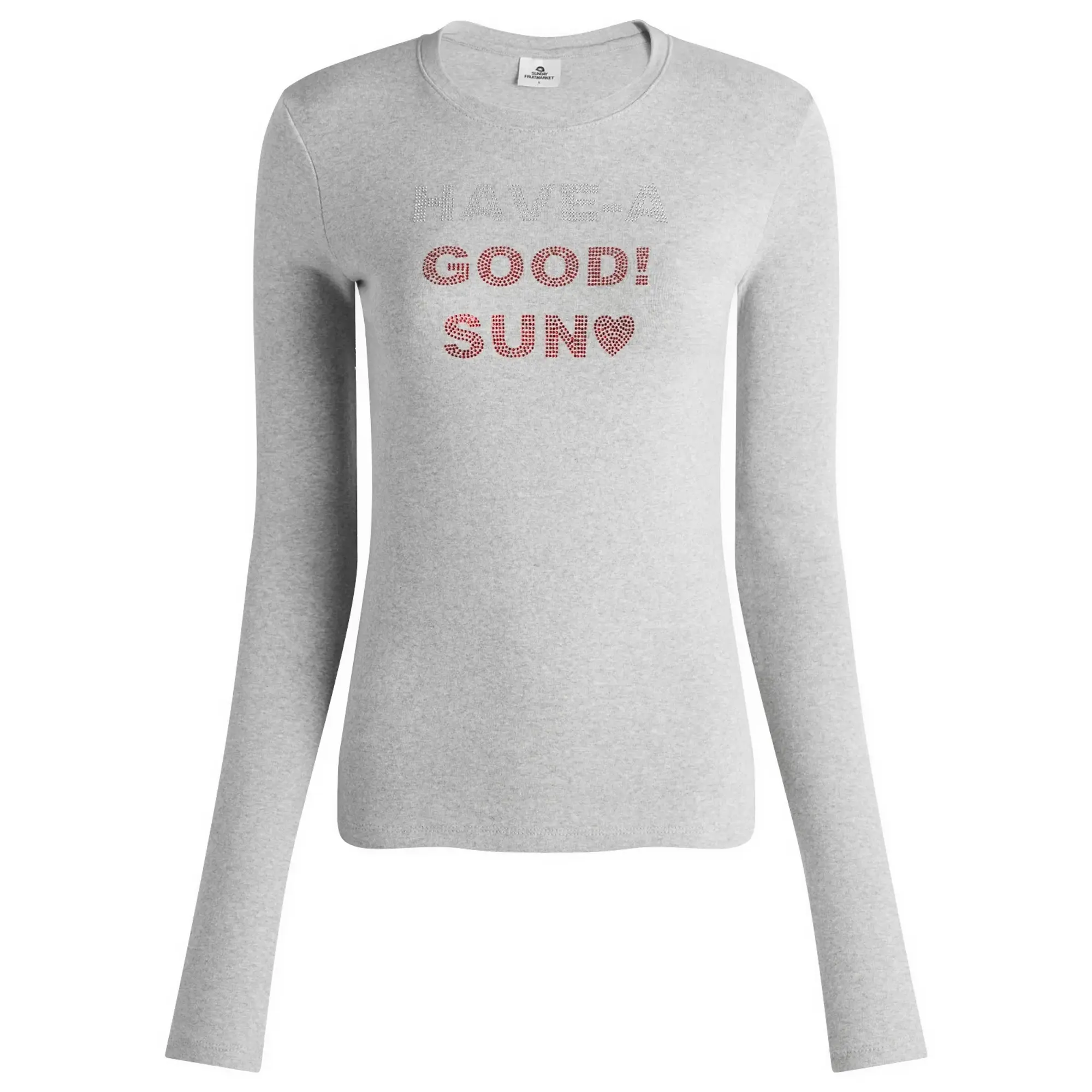 SUNDAYFRUITMARKET Women's Bling Letter Long Sleeve Top Grey