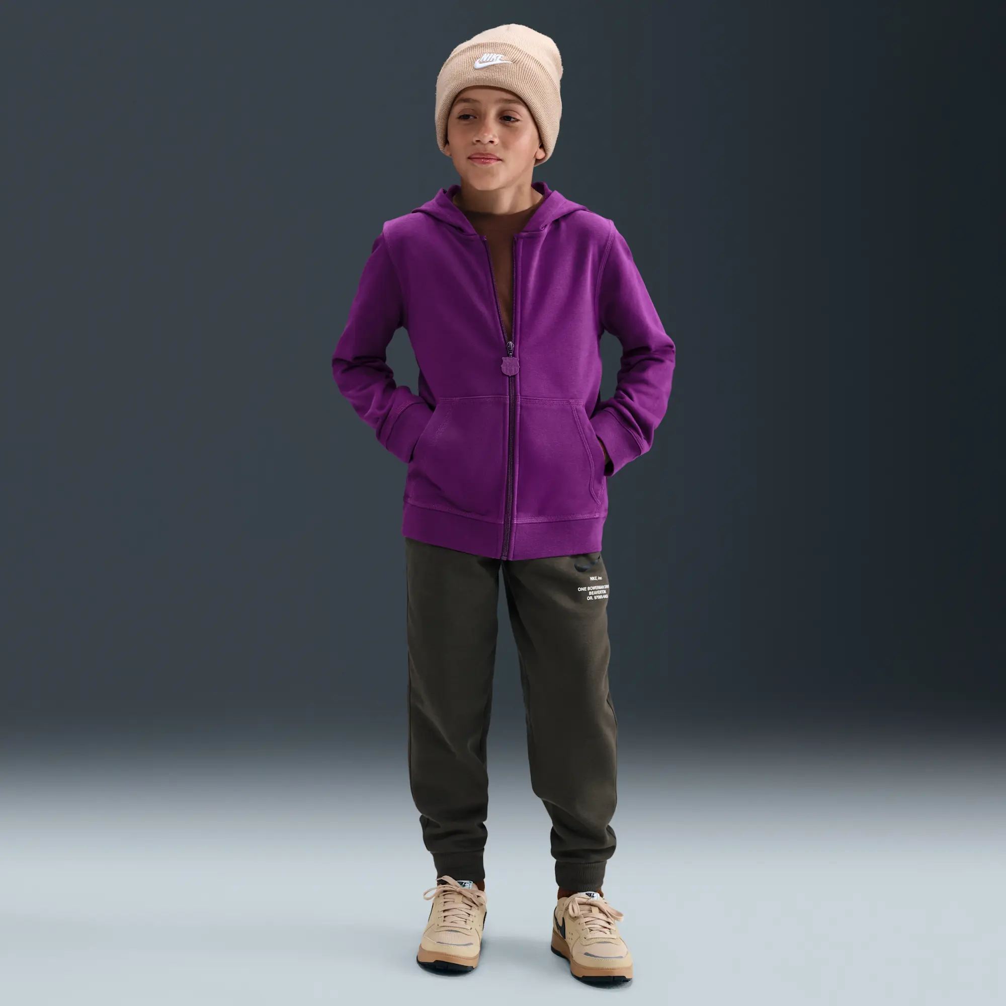 F.C. Barcelona Club Older Kids' (Boys') Nike Football Full-Zip Hoodie - Bright Grape - Fleece