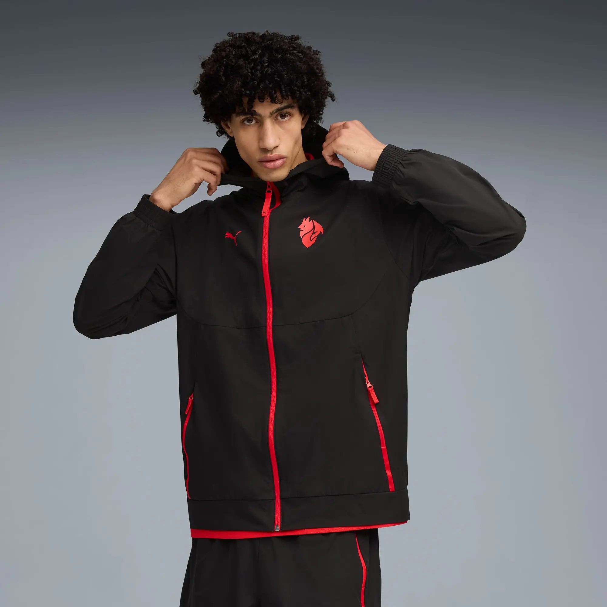 AC Milan PUMAtech Woven Jacket Men, Black/For All Time Red, size 3XL