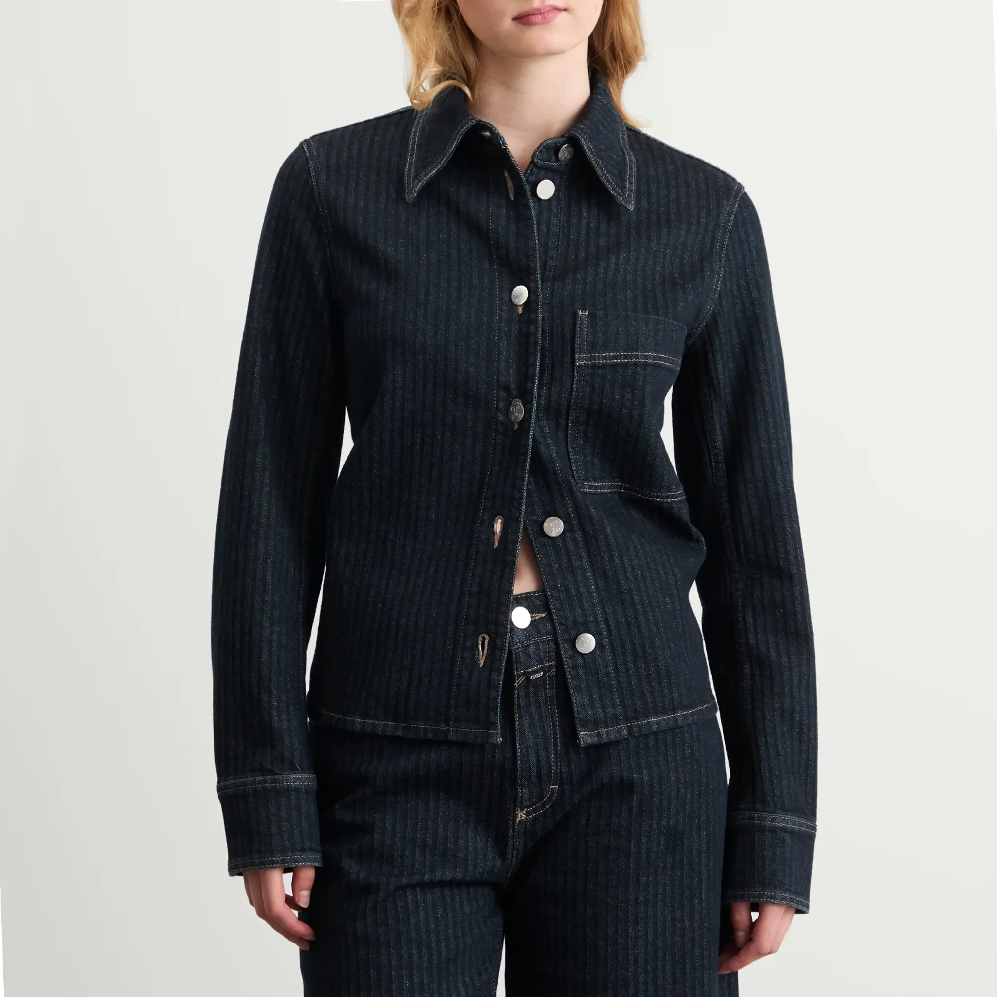 Closed Women's Striped Denim Jacket Dark Blue