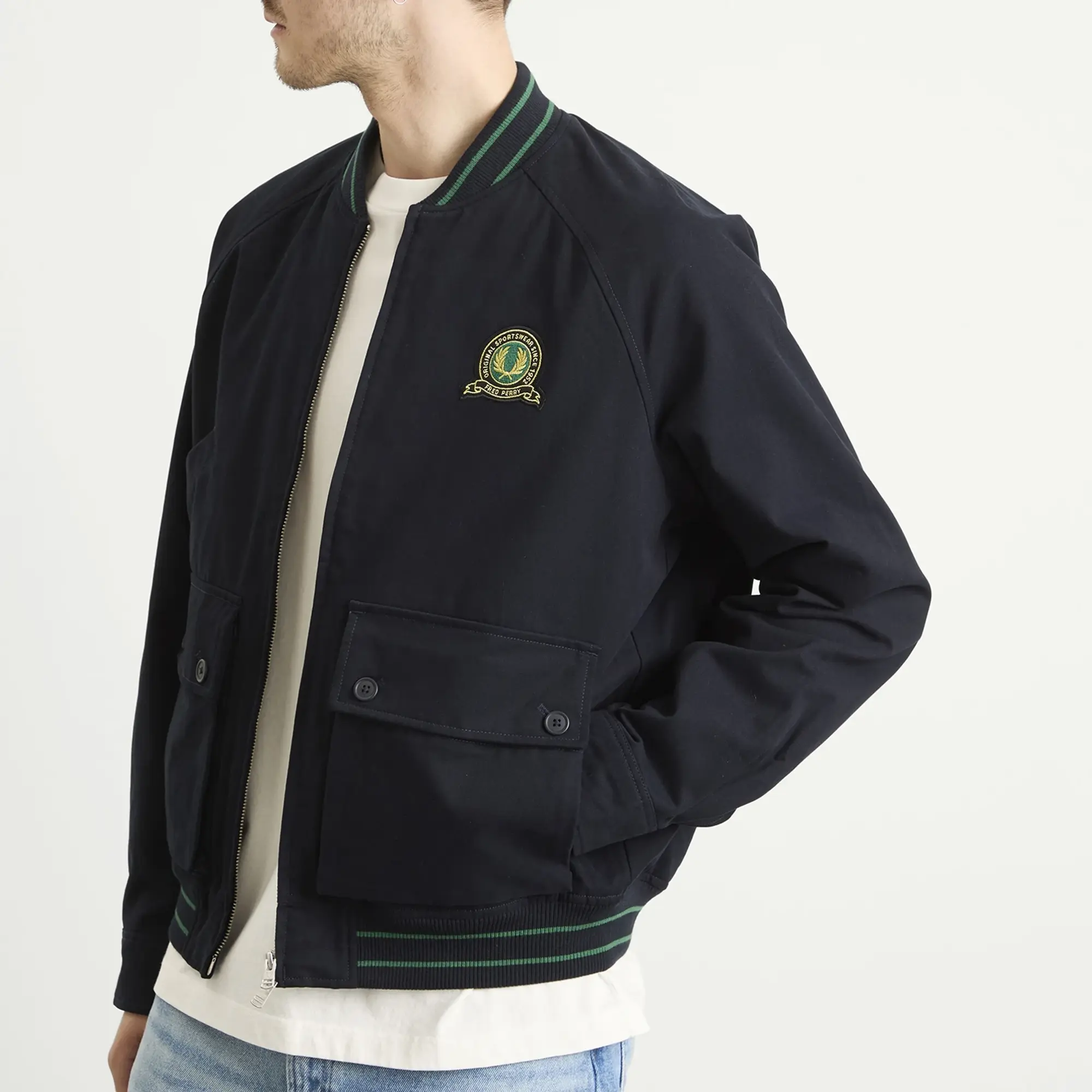 Fred Perry Men's Tennis Badge Bomber Jacket Navy