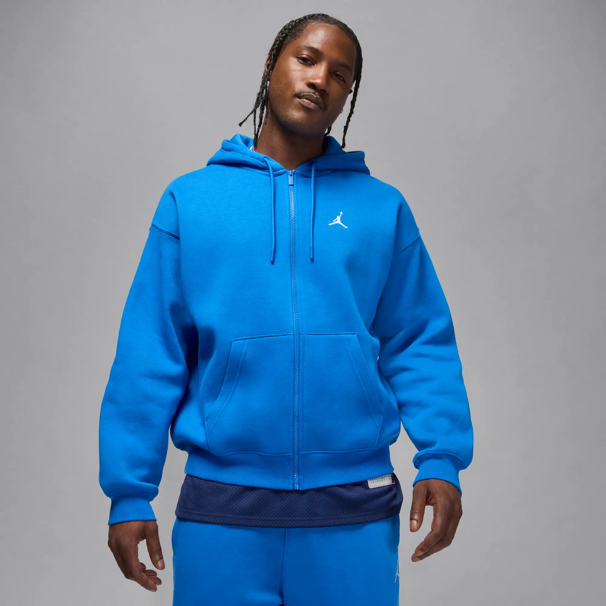 Nike Jordan Brooklyn Fleece Men's Oversized Full-Zip Hoodie - Blue - Cotton/Polyester