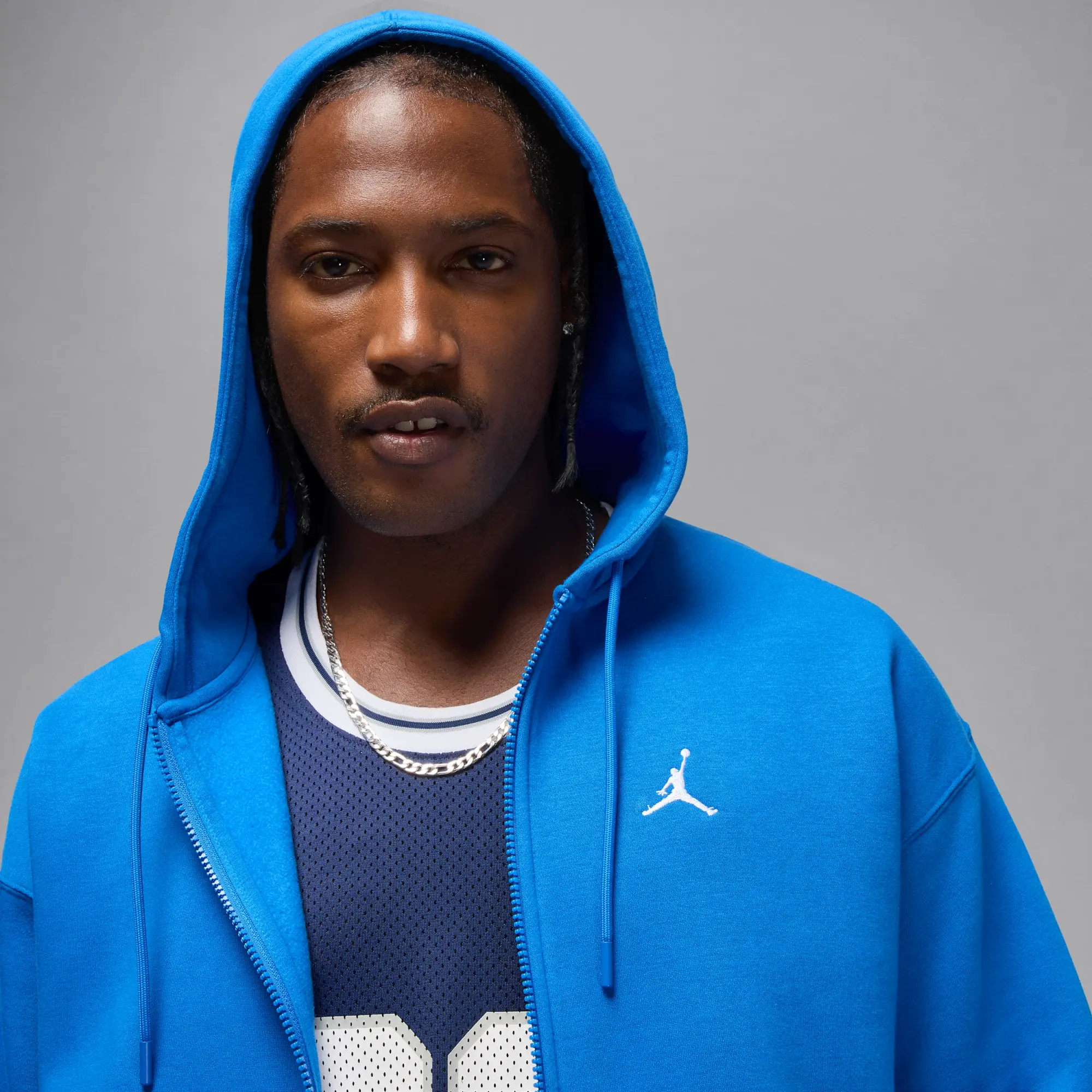 Nike Jordan Brooklyn Fleece Men's Oversized Full-Zip Hoodie - Blue - Cotton/Polyester
