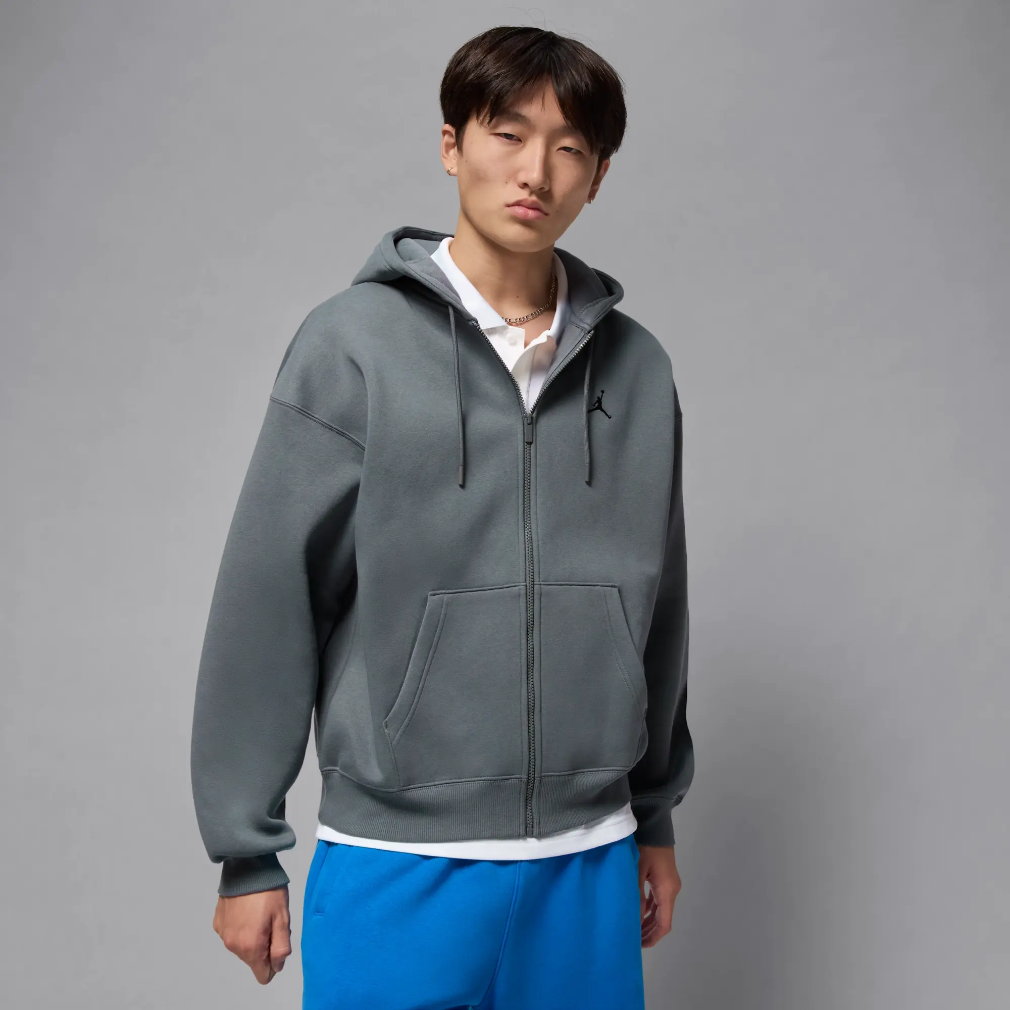 Nike Jordan Brooklyn Fleece Men's Oversized Full-Zip Hoodie - Grey - Cotton/Polyester