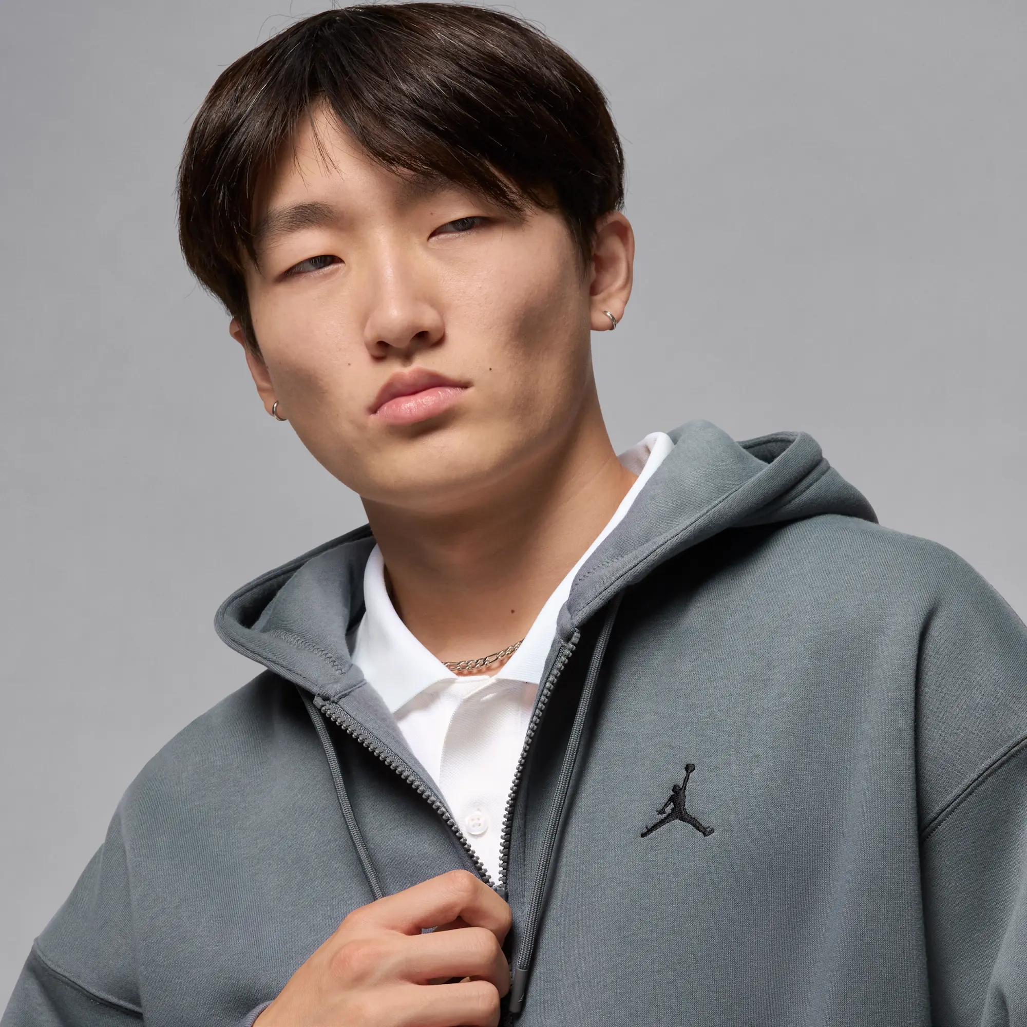 Nike Jordan Brooklyn Fleece Men's Oversized Full-Zip Hoodie - Grey - Cotton/Polyester