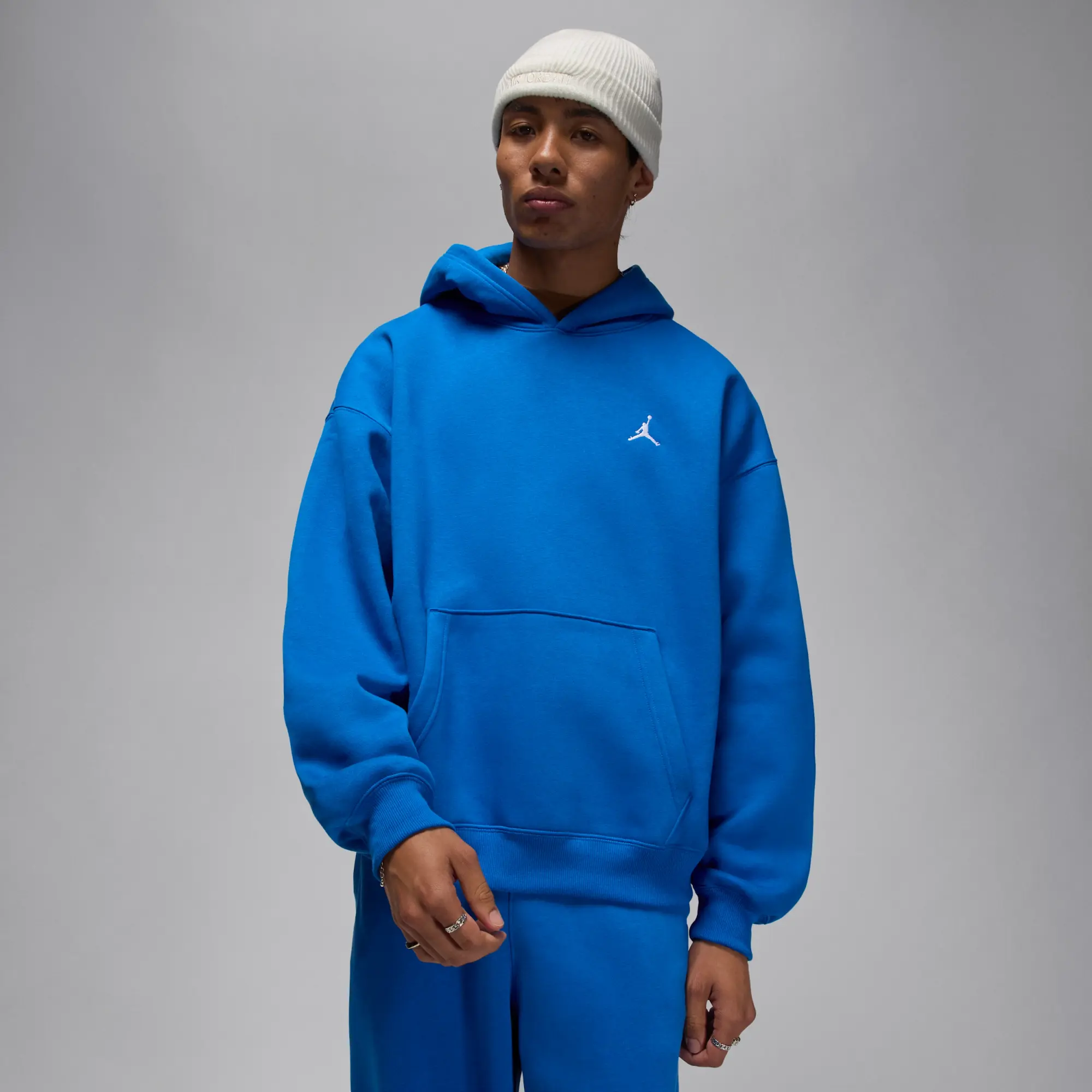 Nike Jordan Brooklyn Fleece Men's Oversized Pullover Hoodie - Blue - Cotton/Polyester