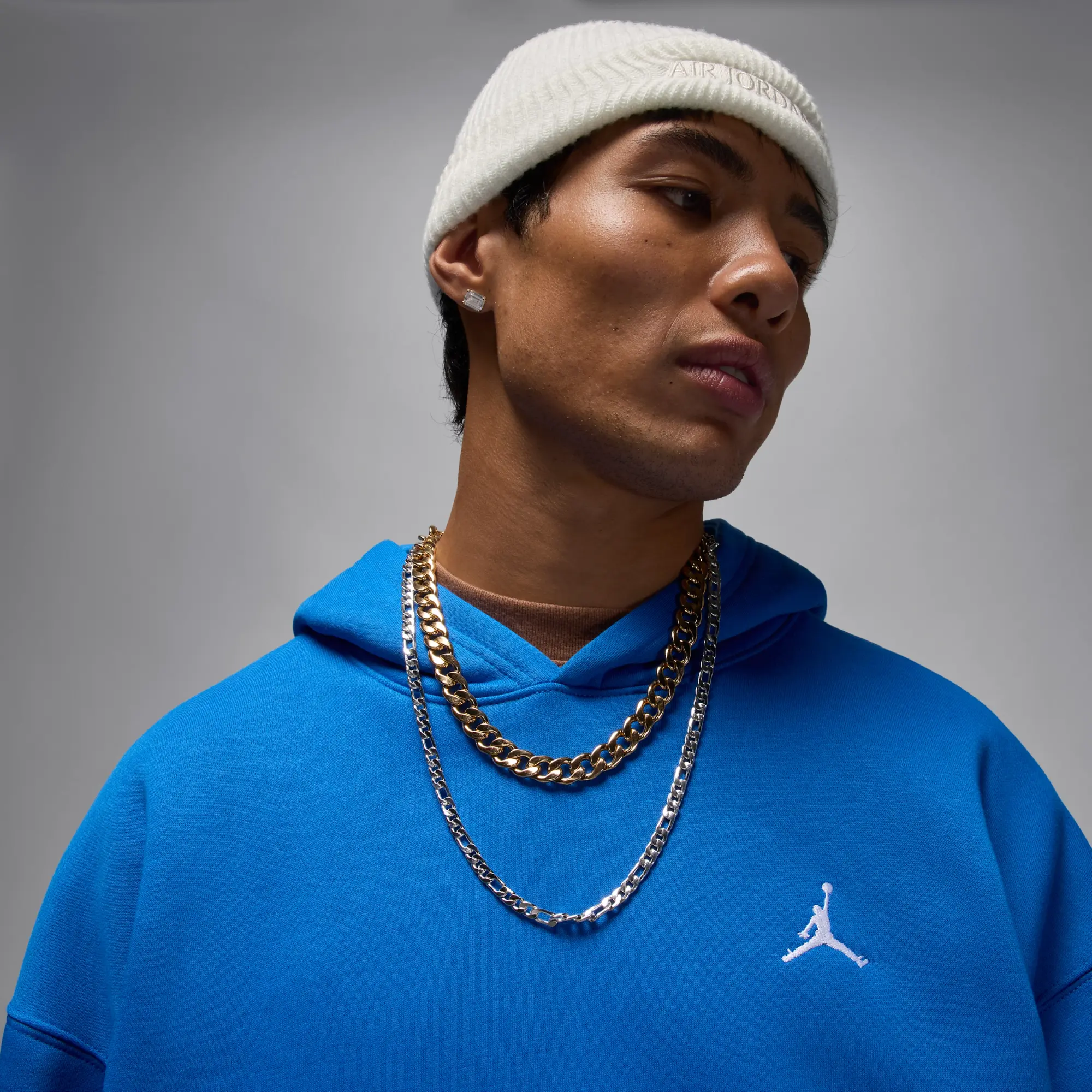 Nike Jordan Brooklyn Fleece Men's Oversized Pullover Hoodie - Blue - Cotton/Polyester