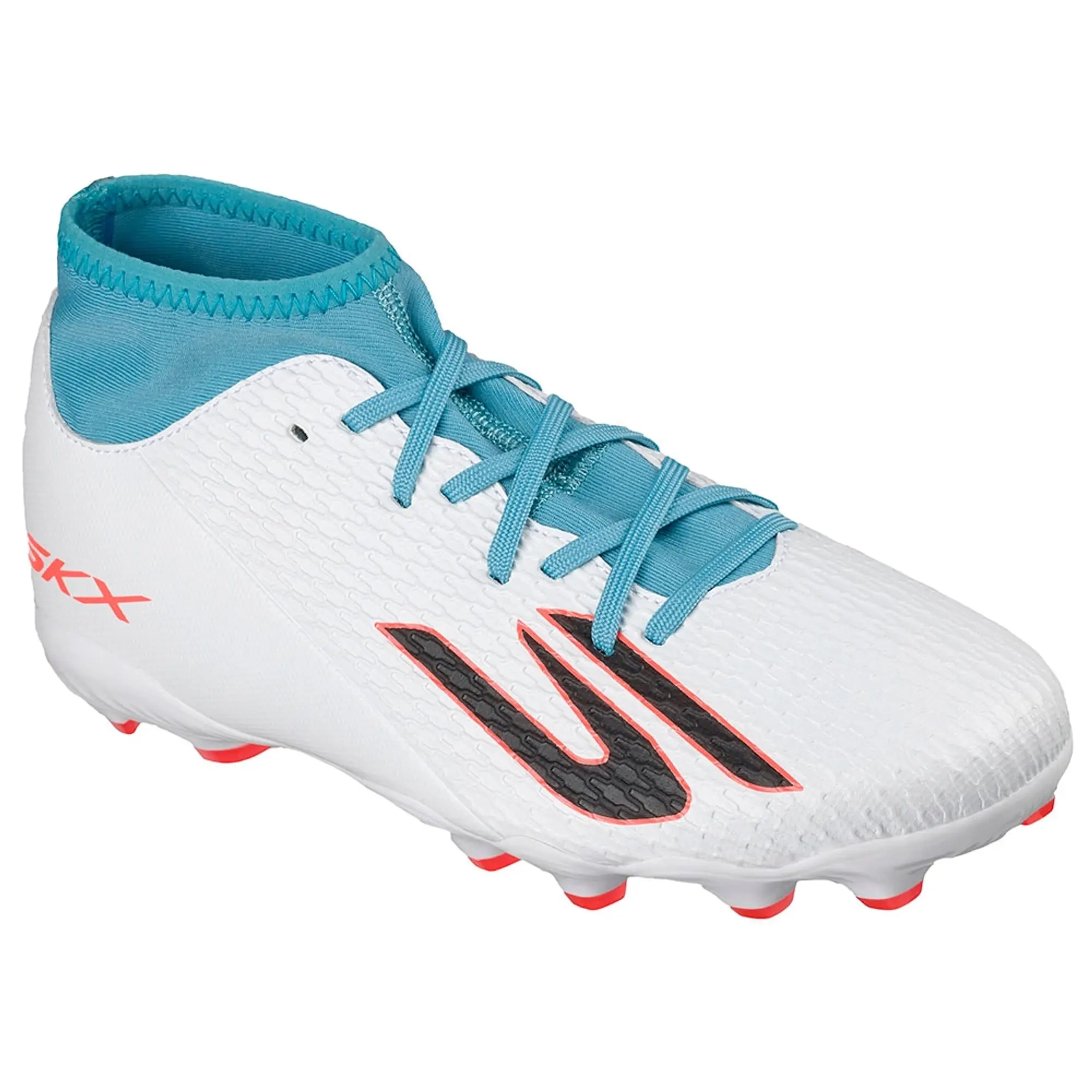 Skechers SKX_2 Jr High Youth MG Shoes in White/Turquoise | Synthetic/Textile