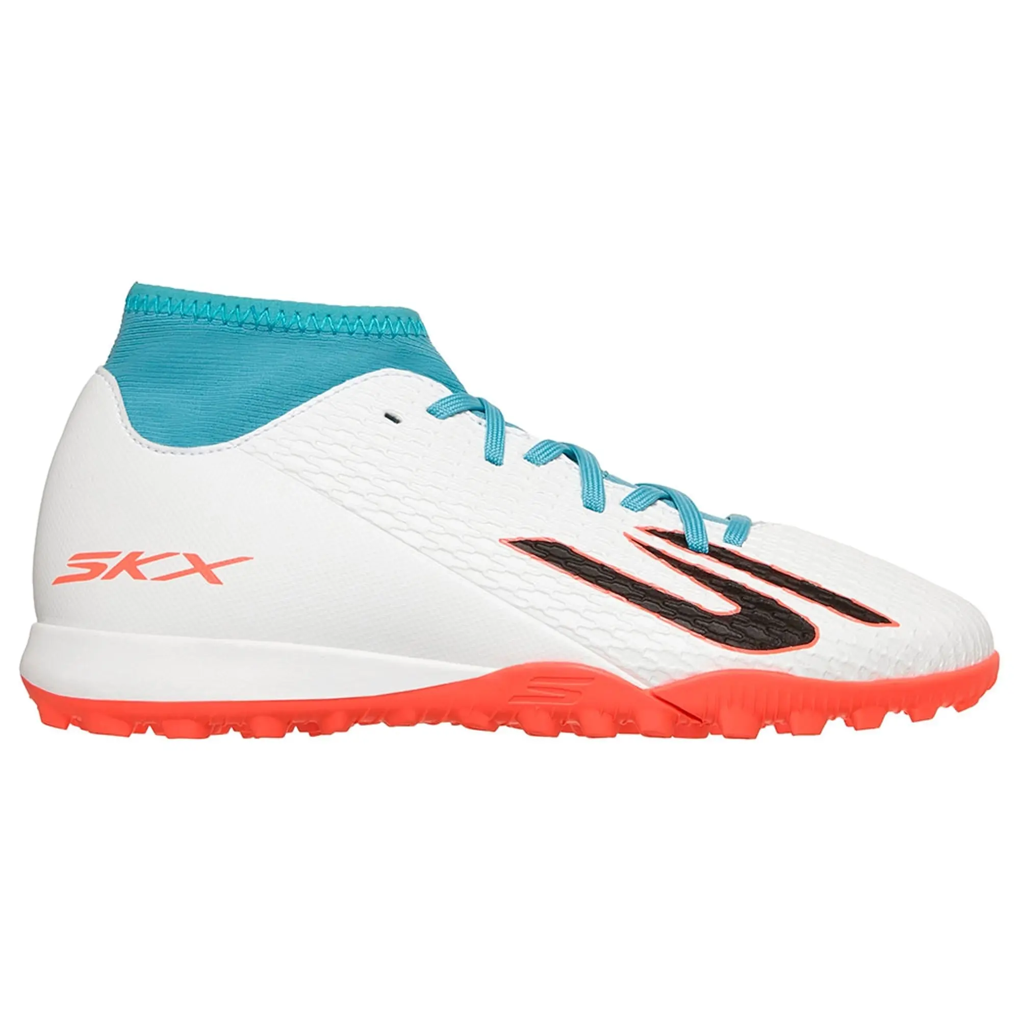 Skechers SKX_2 Jr High Youth TF Shoes in White/Turquoise