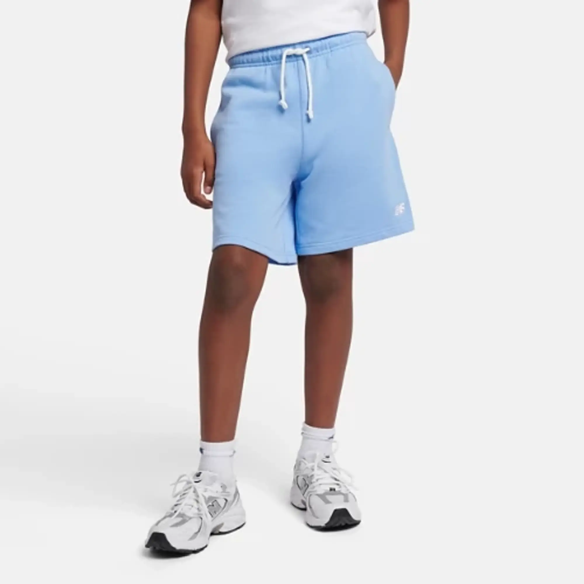 New Balance Boys French Terry Small Logo Short in Blue Cotton