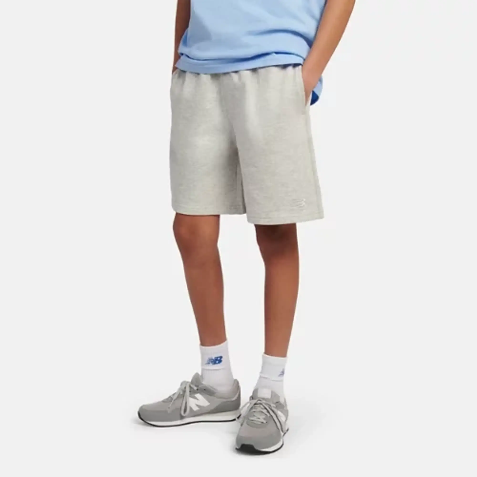 New Balance Boys French Terry Small Logo Short in Grey Cotton