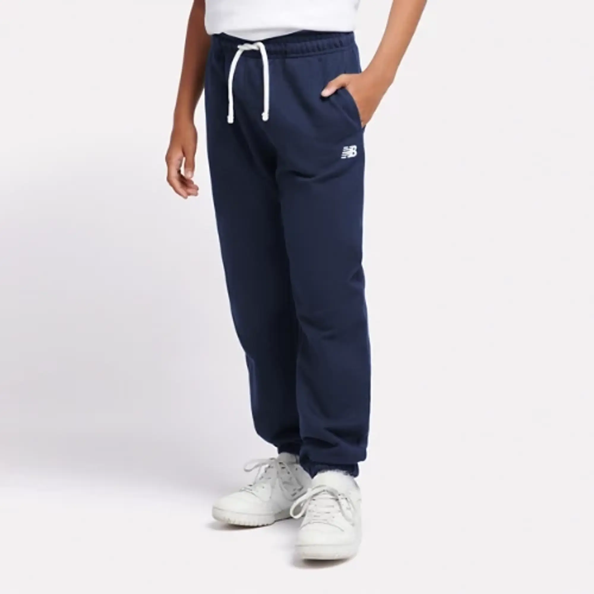 New Balance Boys French Terry Small Logo Jogger in Blue Cotton