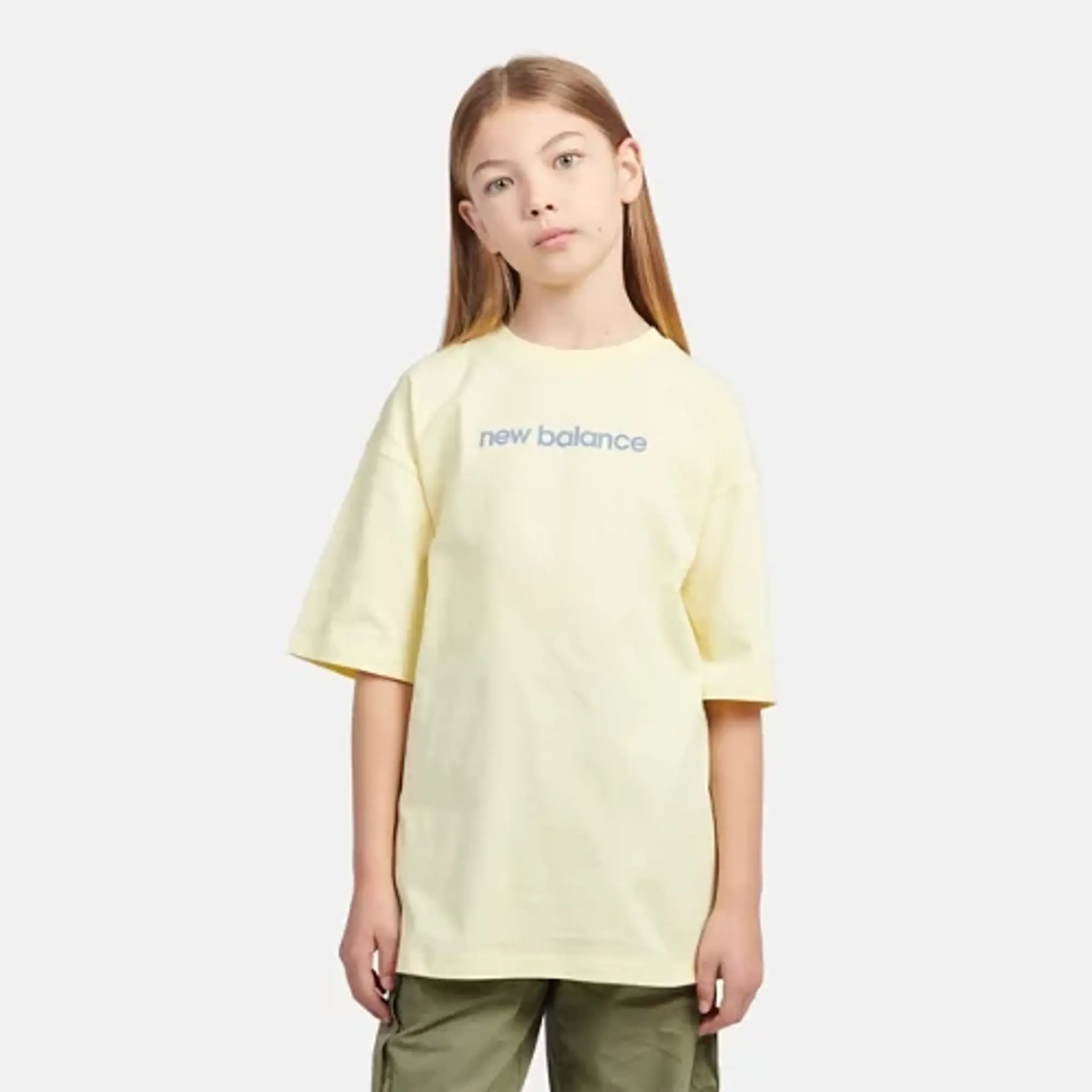 New Balance Girls Floral Sneaker Back Graphics T-Shirt in Yellow Cotton Jersey