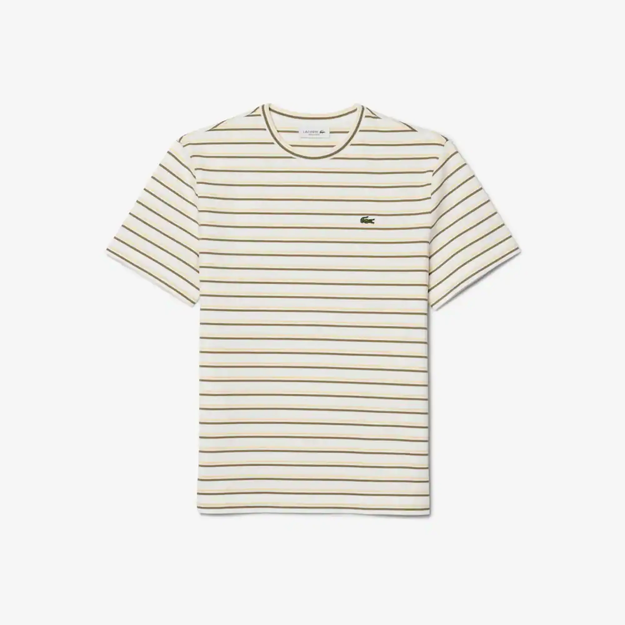 Lacoste Striped Jersey T-shirt - White / Khaki Green / Yellow