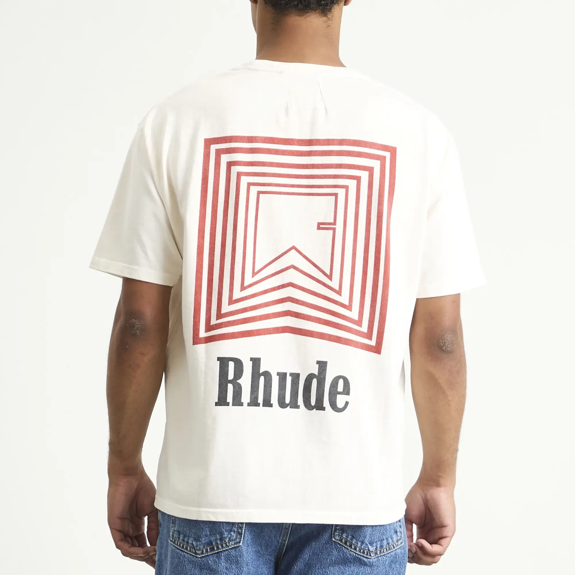 Rhude Men's Chevron Logo Repeat T-Shirt Vintage White