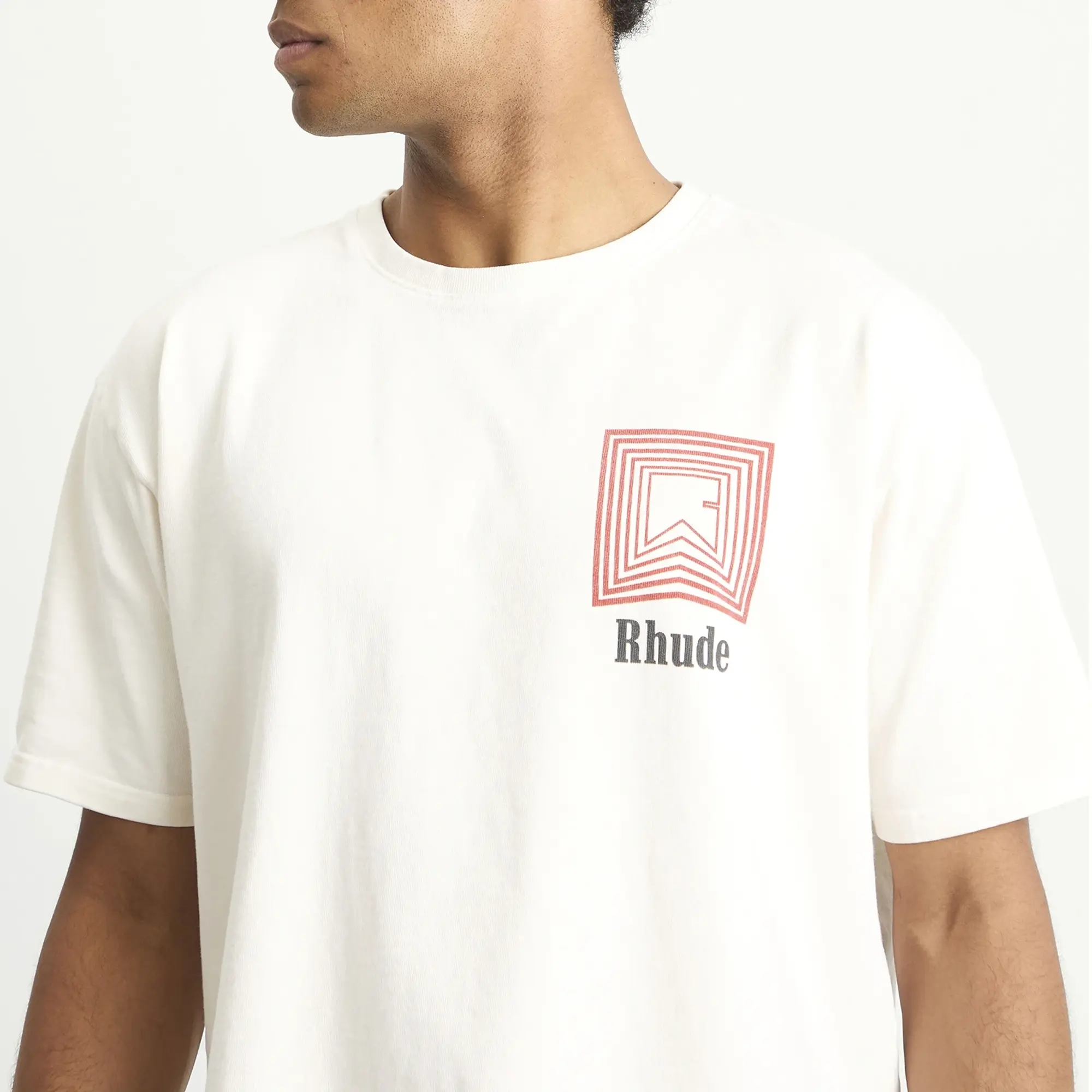 Rhude Men's Chevron Logo Repeat T-Shirt Vintage White
